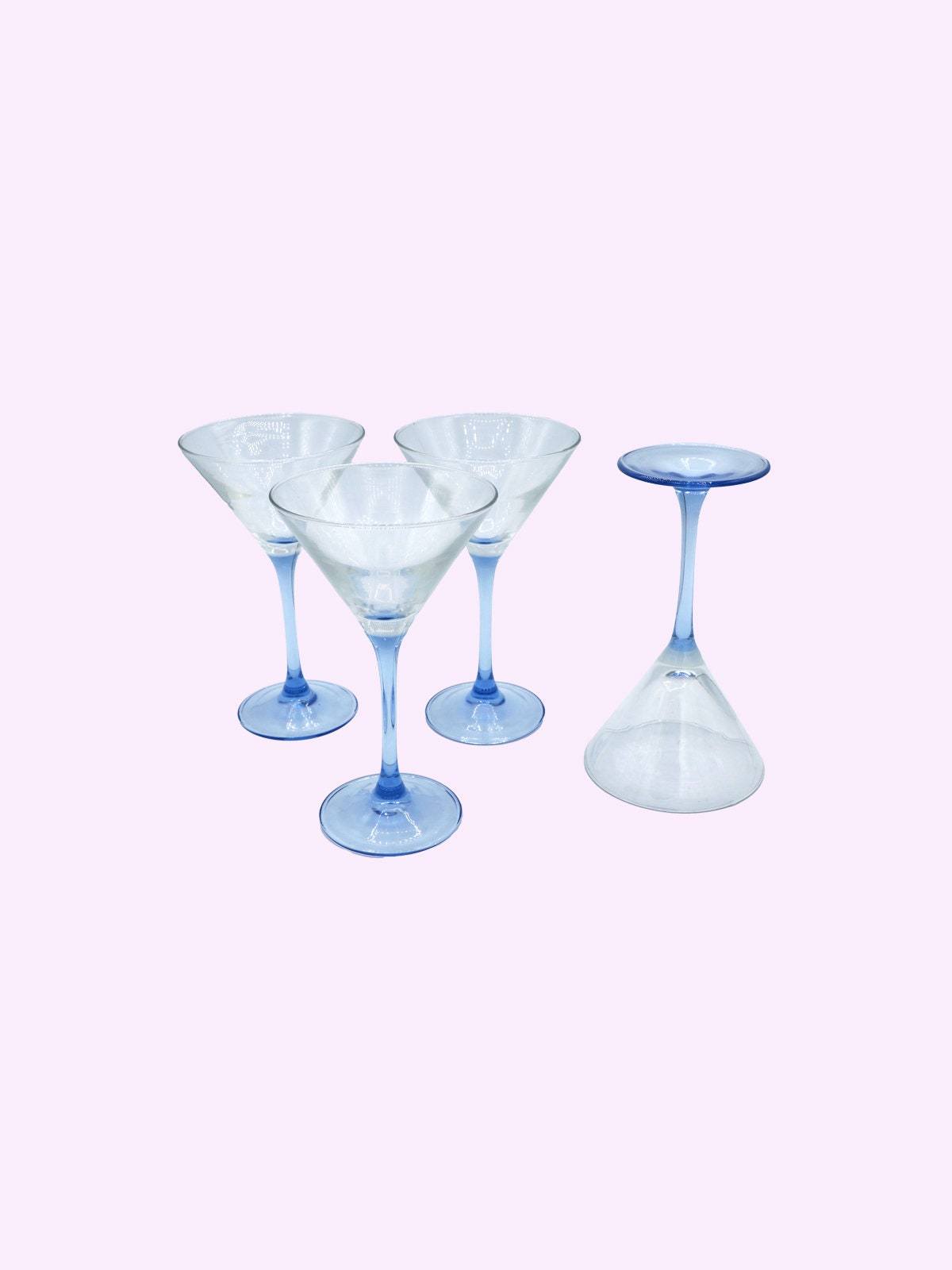 4x Vintage Martiniglas Hellblau 1980er Jahre