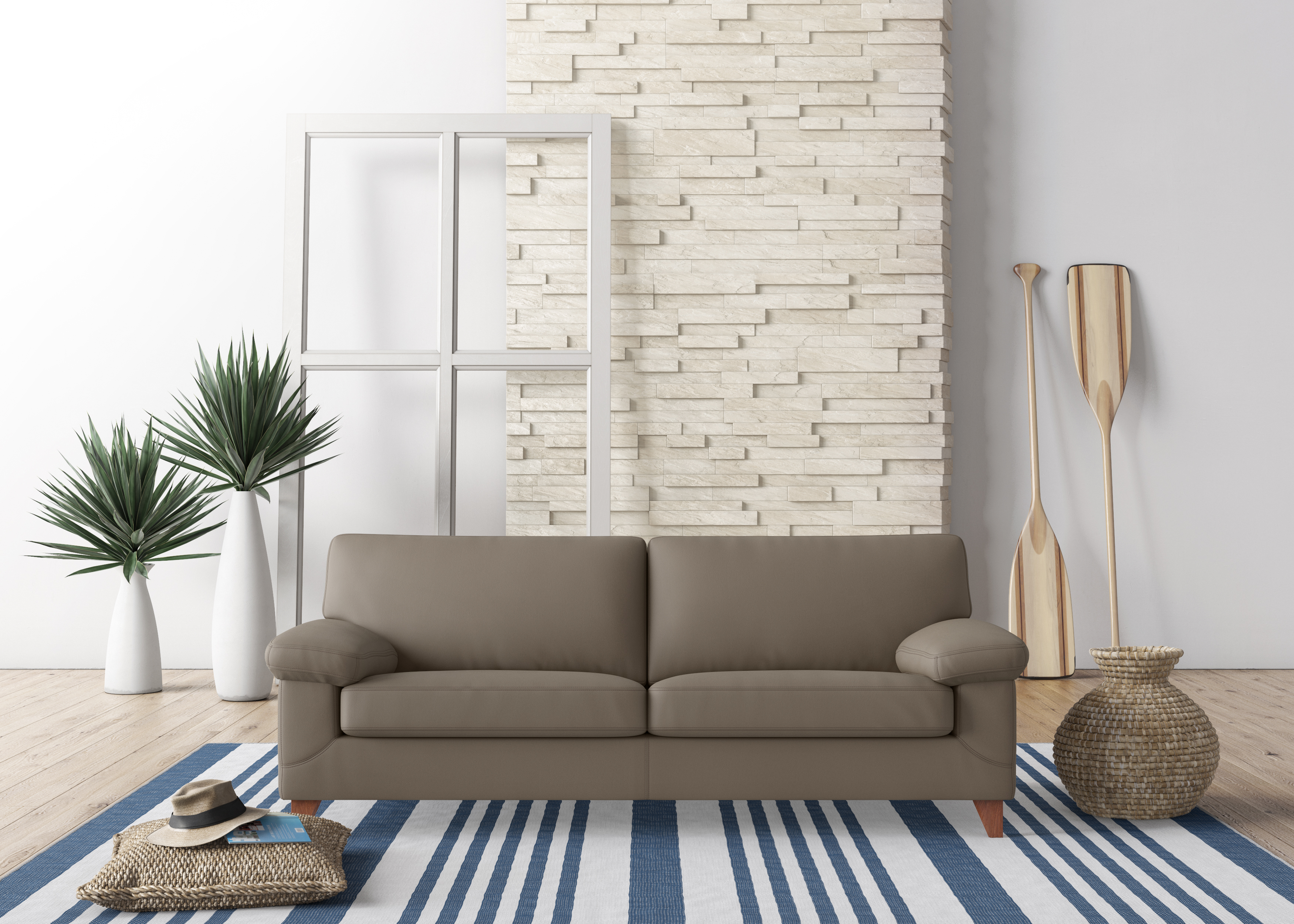 Diego Sofa 3-Sitzer Leder Grau