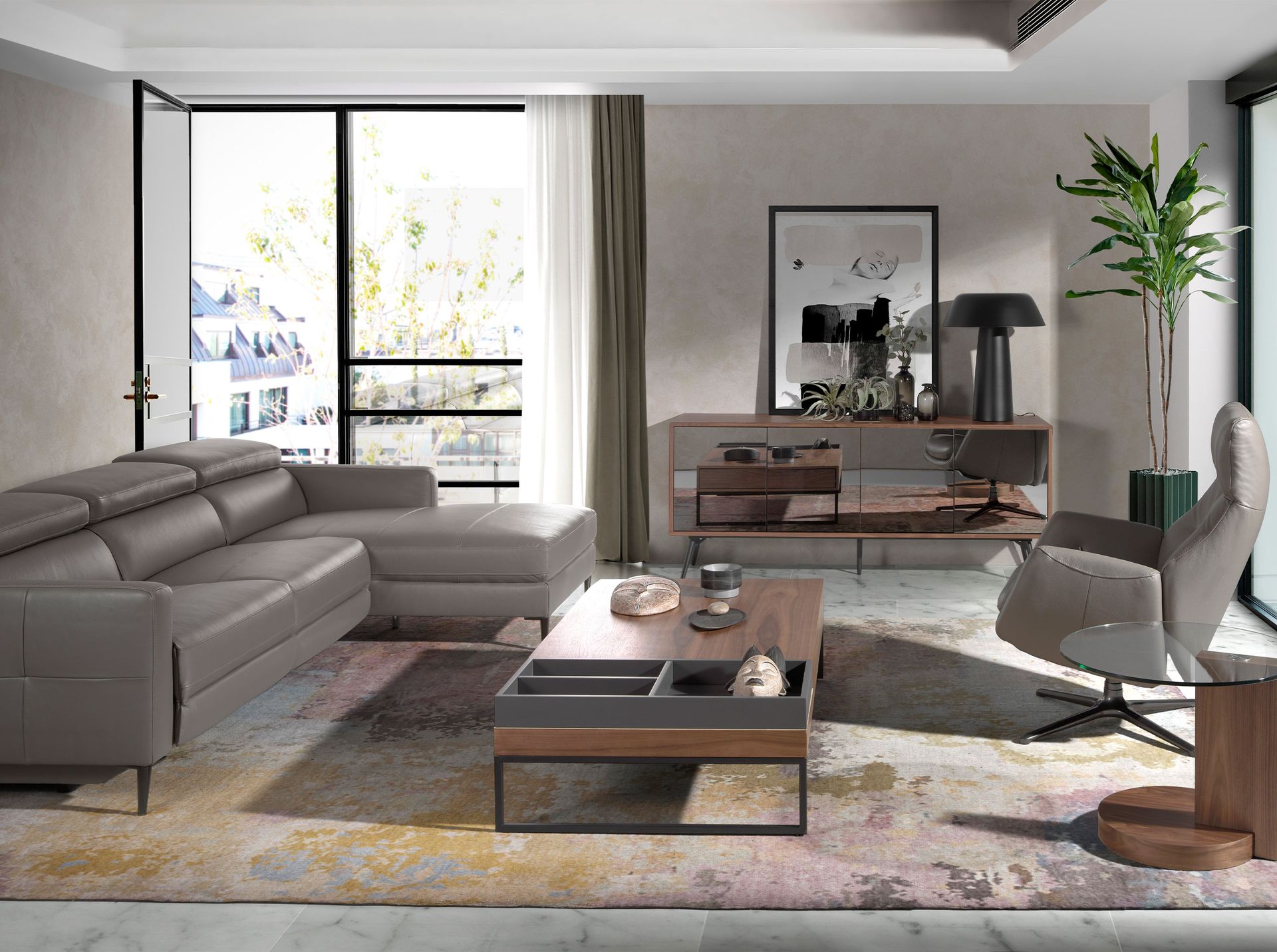 Credenza effetto specchio legno di noce nero