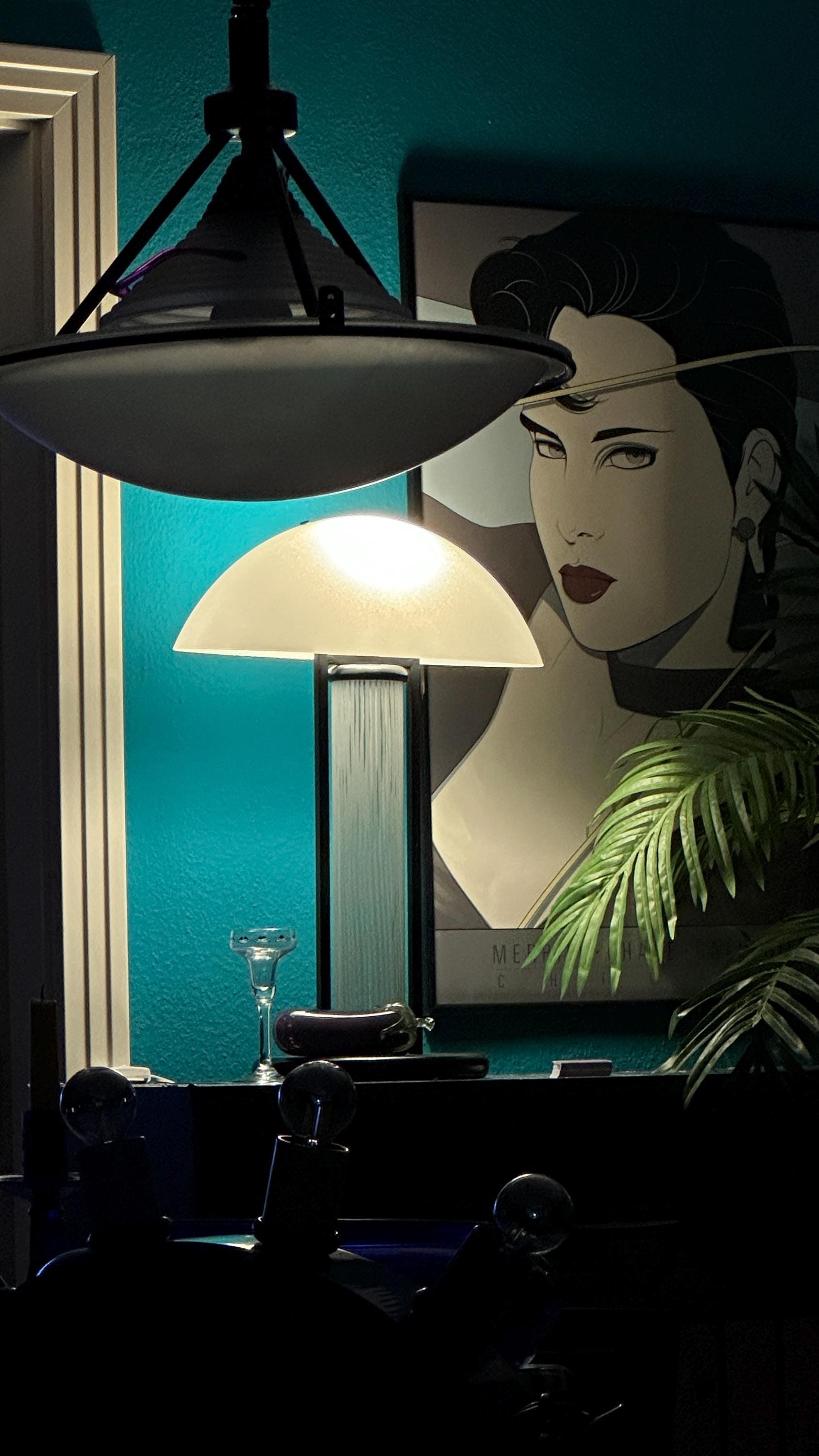 Vintage Bruno Gecchelin Tischleuchte Weiß 1980er Jahre