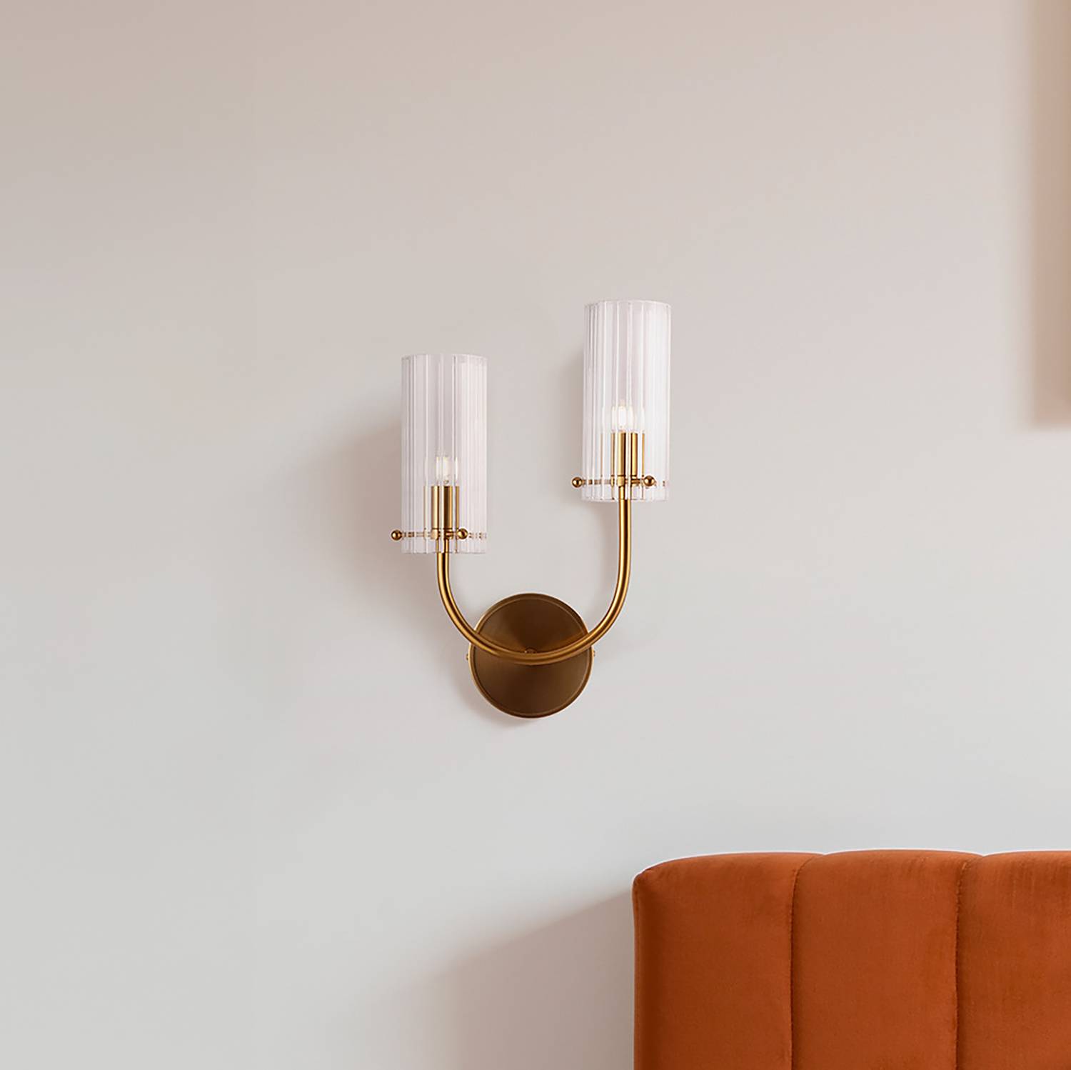 2-Flammig Arco Wandleuchte Klarglas Mischmetall 