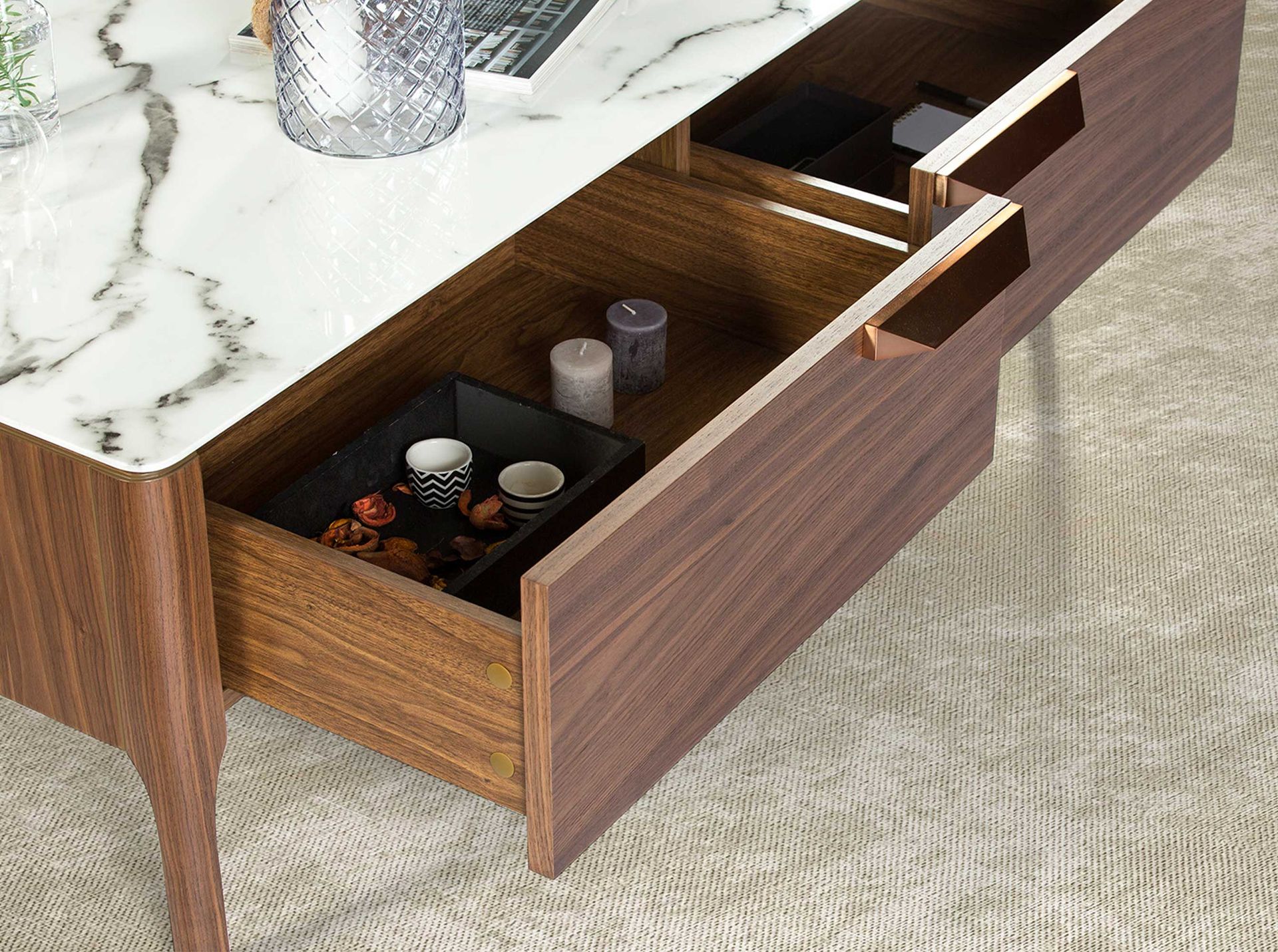 Rectangular coffee table Walnut wood Marble look