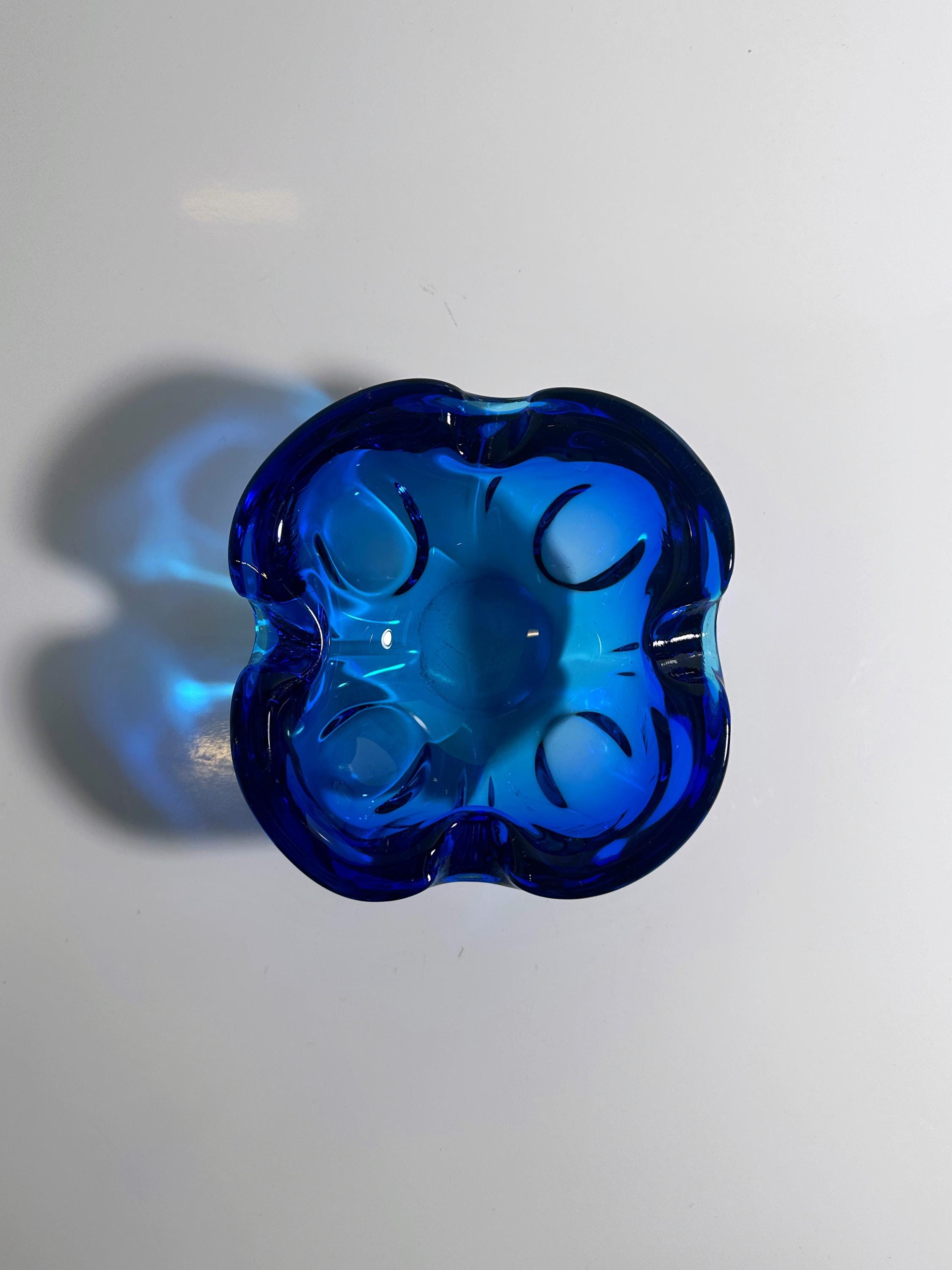 Vintage Aschenbecher Glas Blau 1970er Jahre