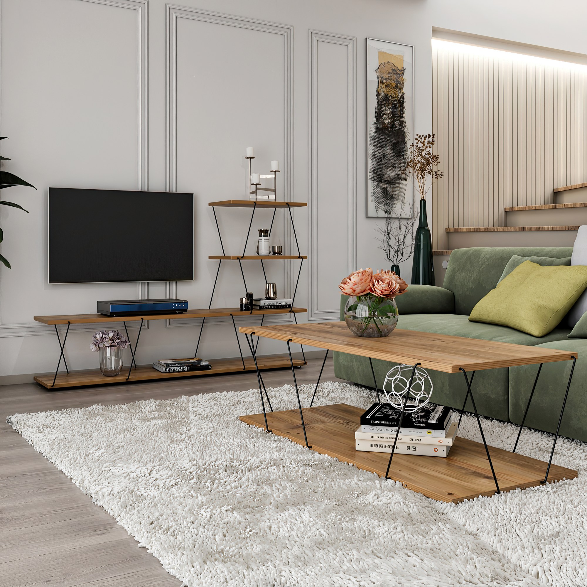 Basak Wohnzimmermöbel-Set Holzfurnier Schwarz