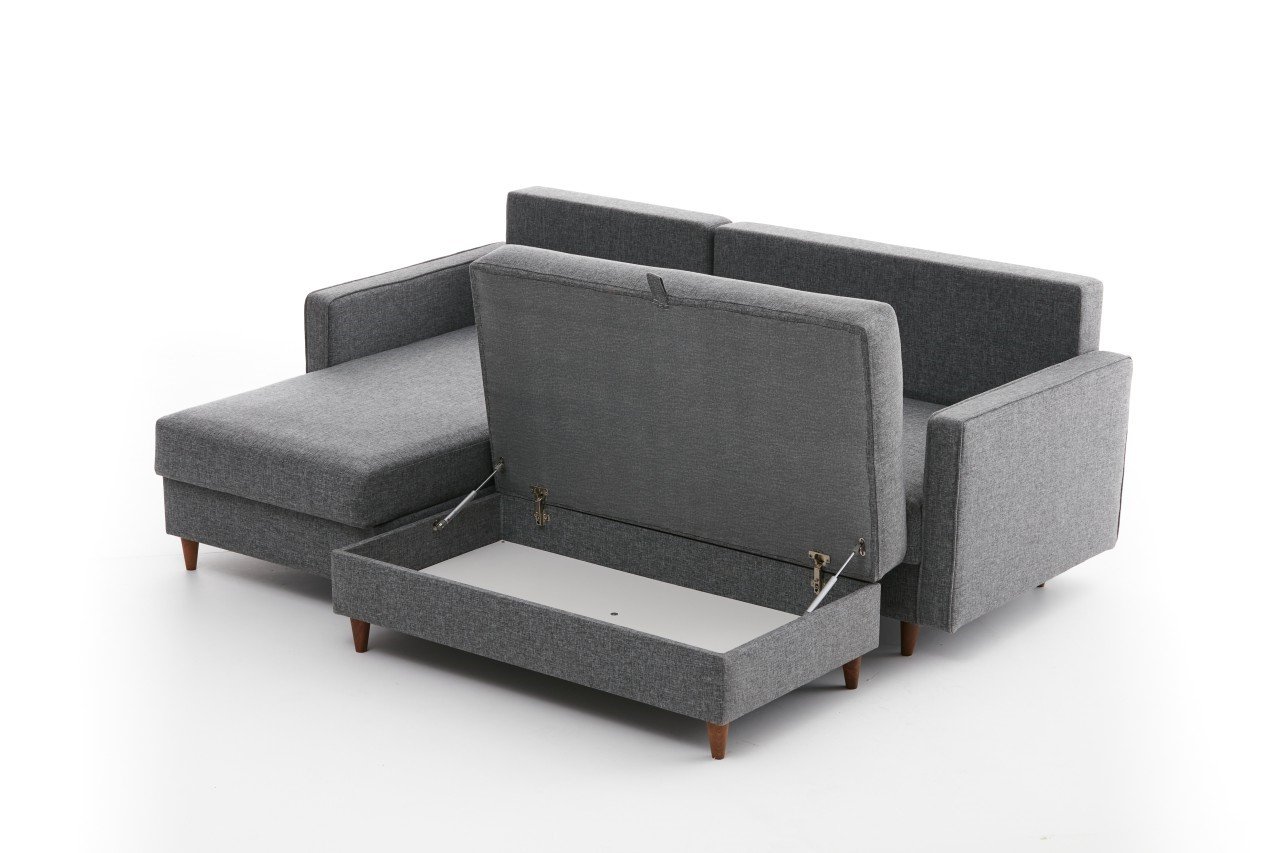 Eva Sofa Chaise Lounge Left with Pouf Grey