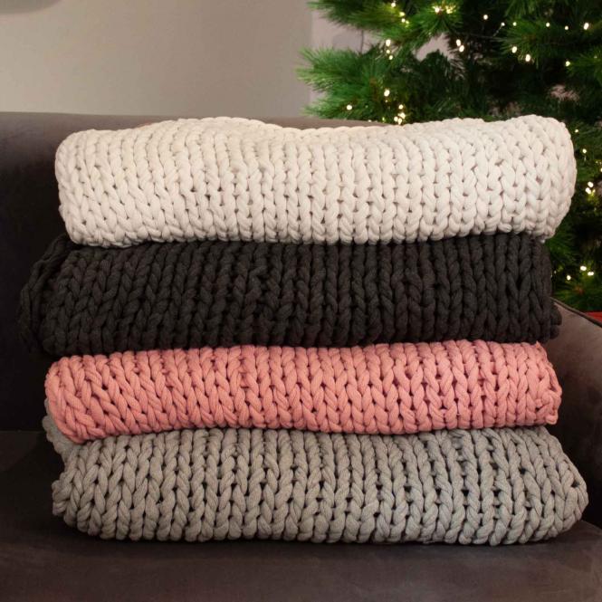 Juna Chunky Knit Decke Grobstrick Textil Rosa