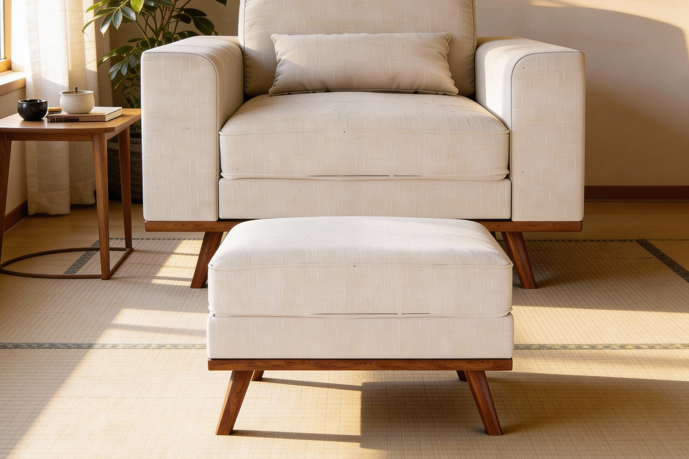 Ottoman Japandi Fabric Beige