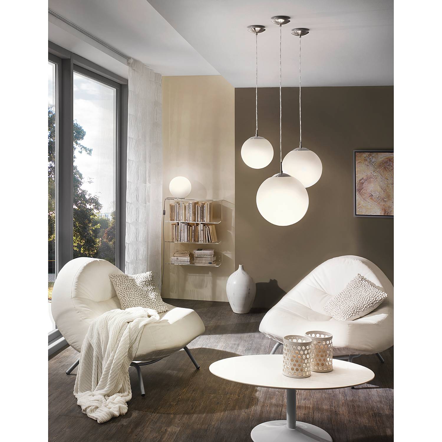 Pendant lamp opal glass 1-bulb silver Ø 20cm