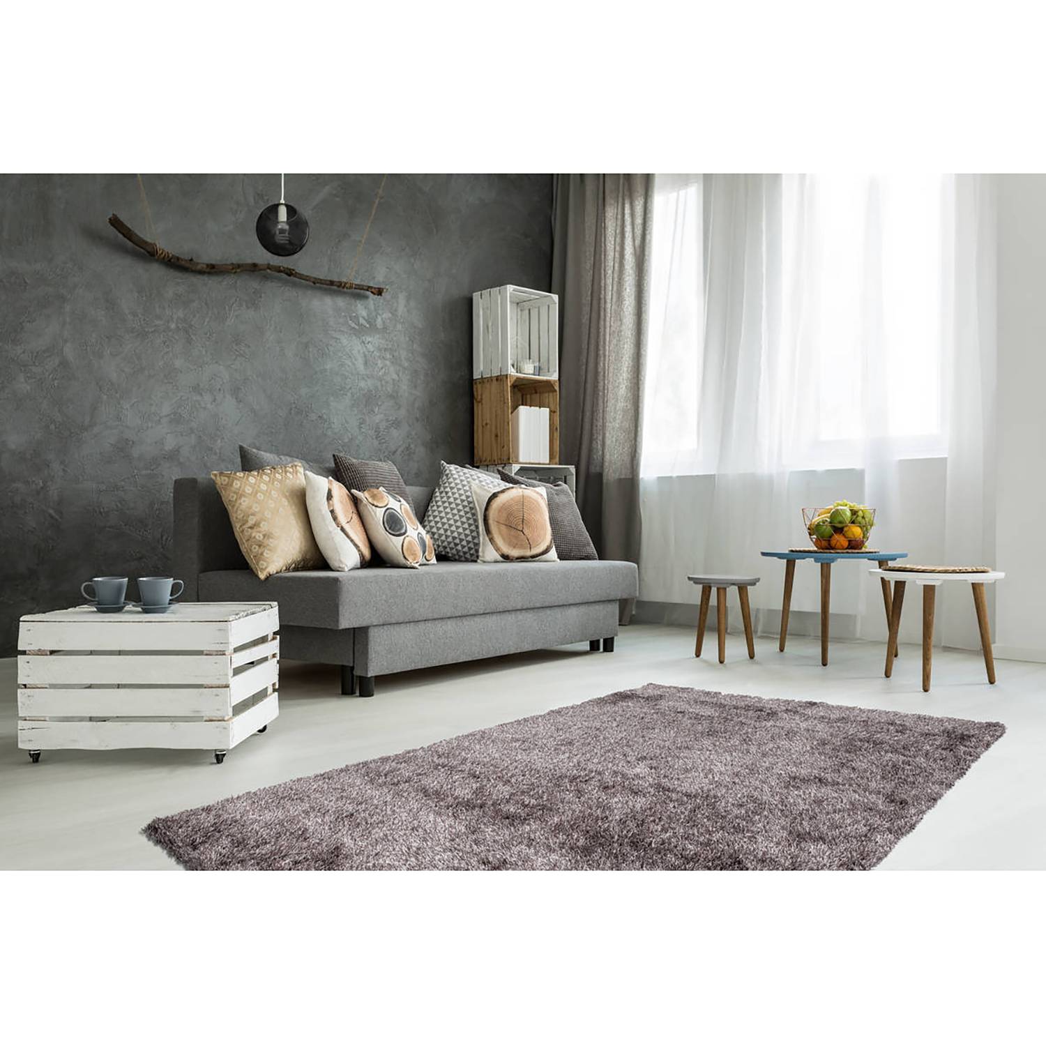Diamond Hochflorteppich Kunstfaser Hellanthrazit 80x150cm
