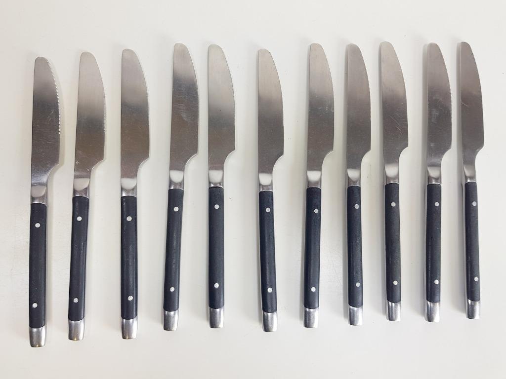 11x Vintage Tafelmesser Edelstahl Schwarz 1960er Jahre