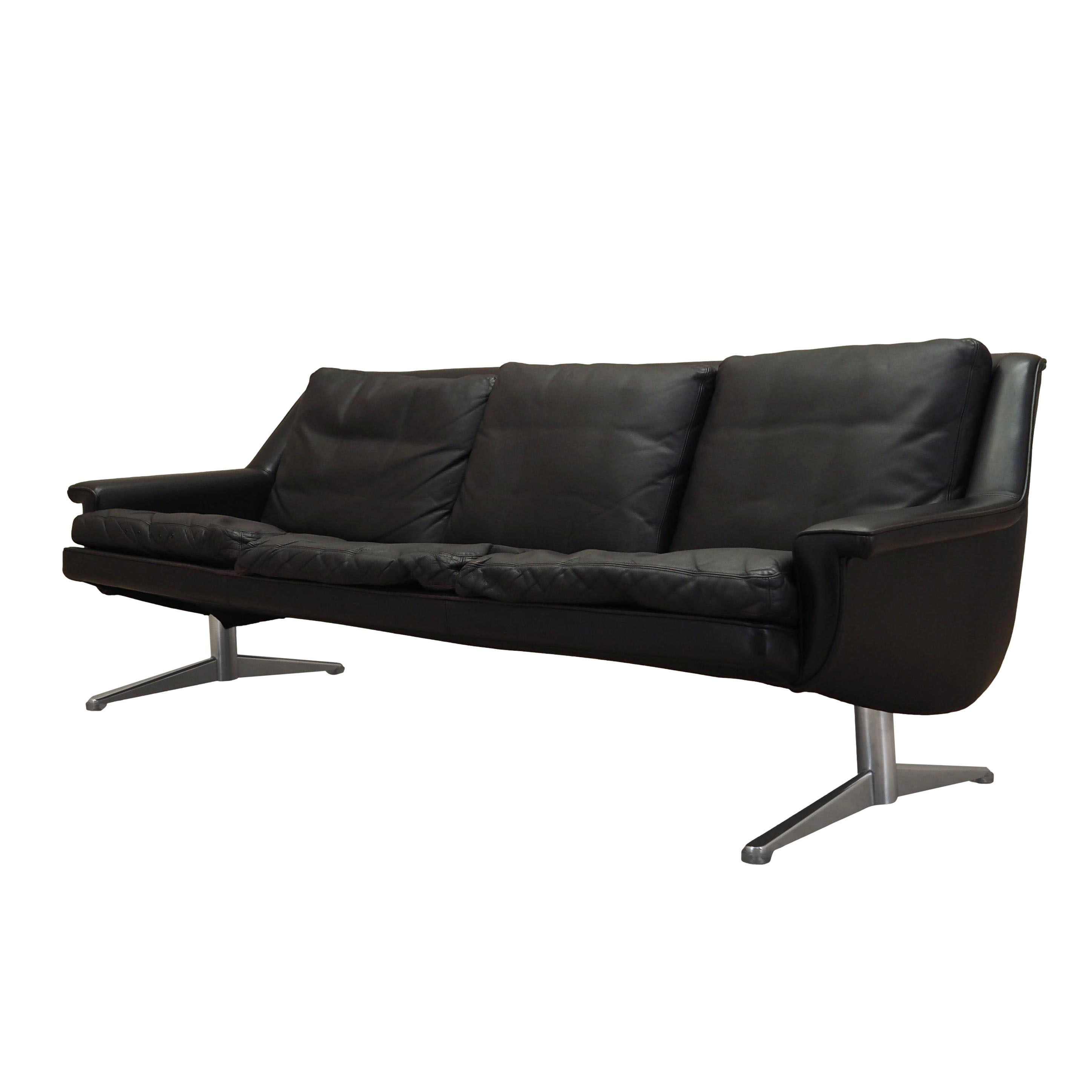 Sofa Leder Braun 1970er Jahre