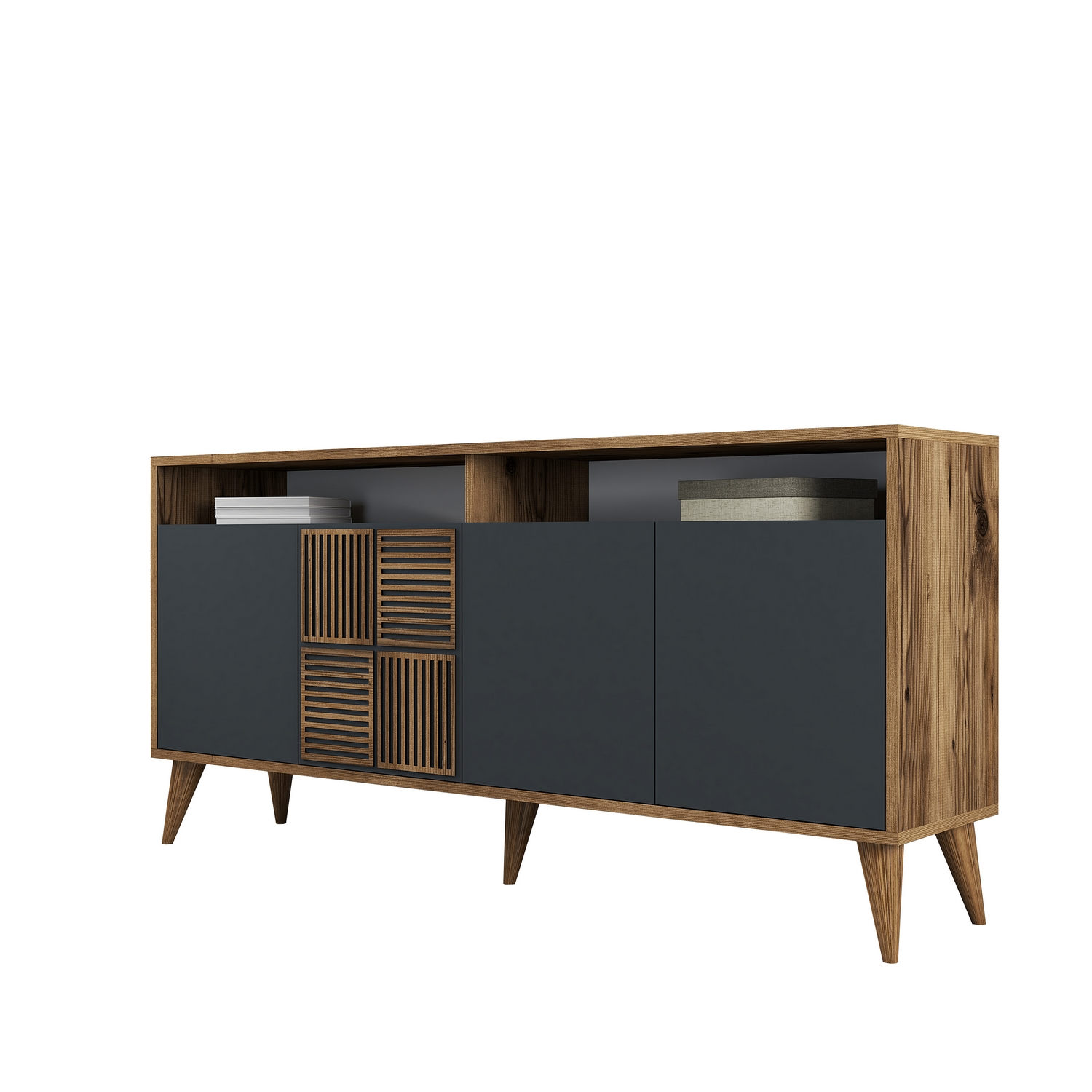 Milan Sideboard Walnussbraun Anthrazit 160cm