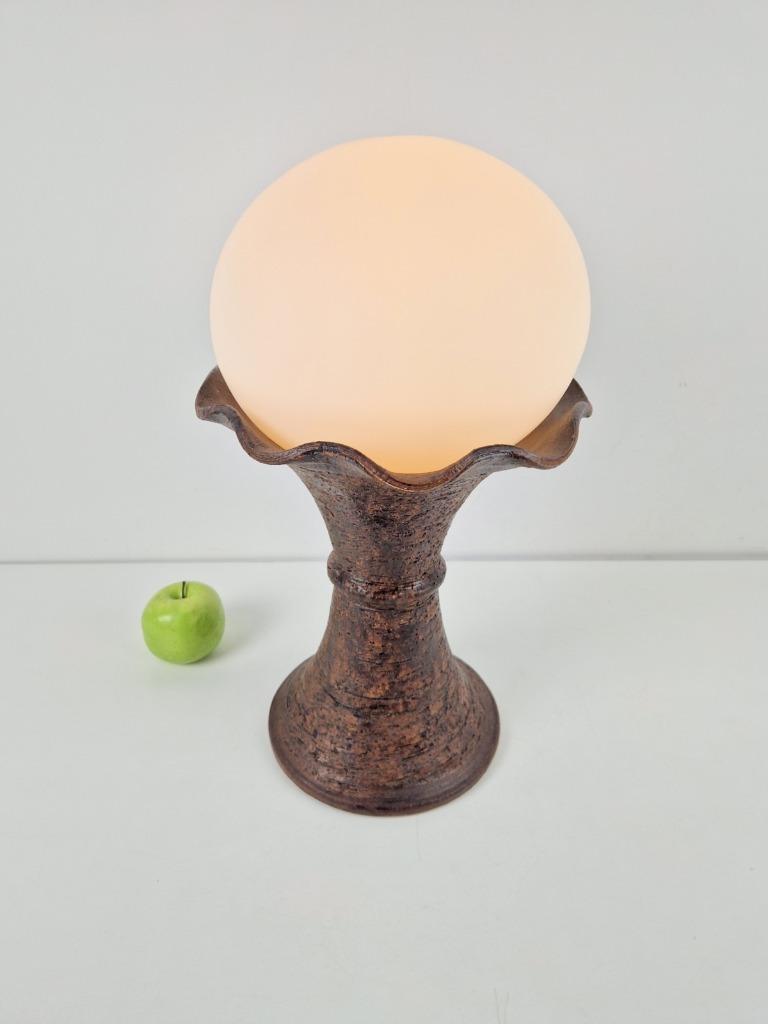 Vintage Tischleuchte Keramik Glas Braun