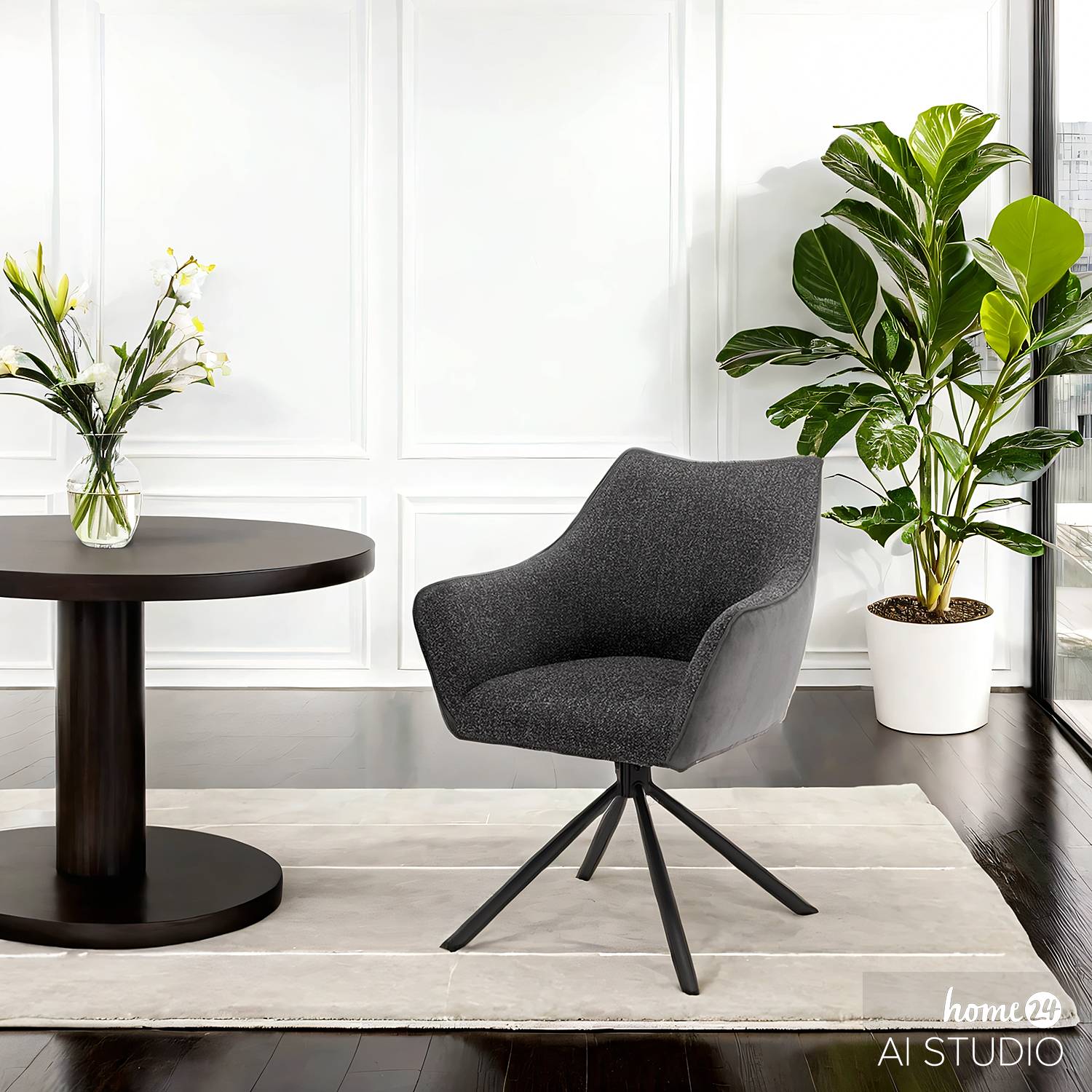 Swivel Armchair Solin Textured Fabric Graphite