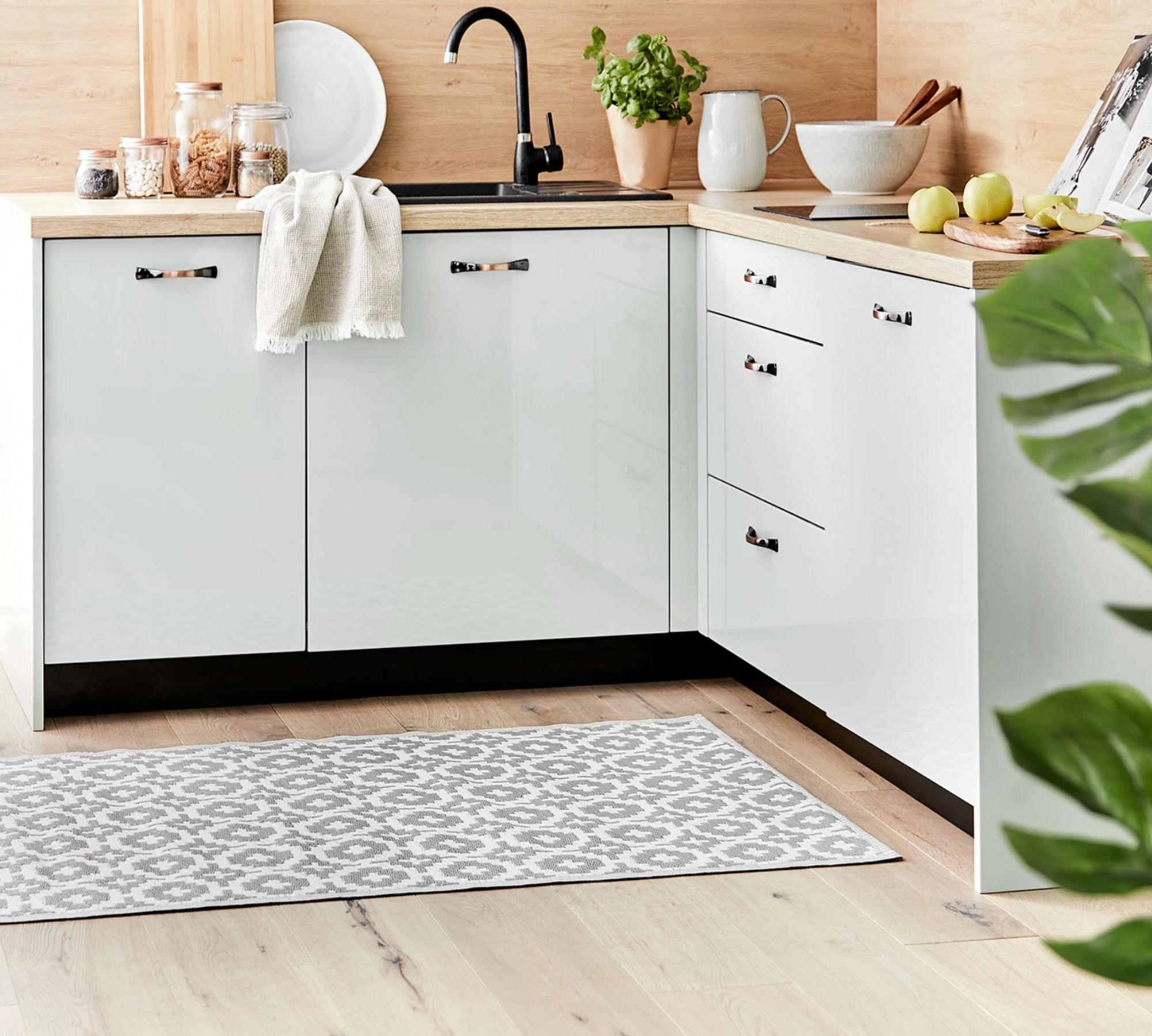 Outdoorteppich Ethno-Muster Grau/Weiß