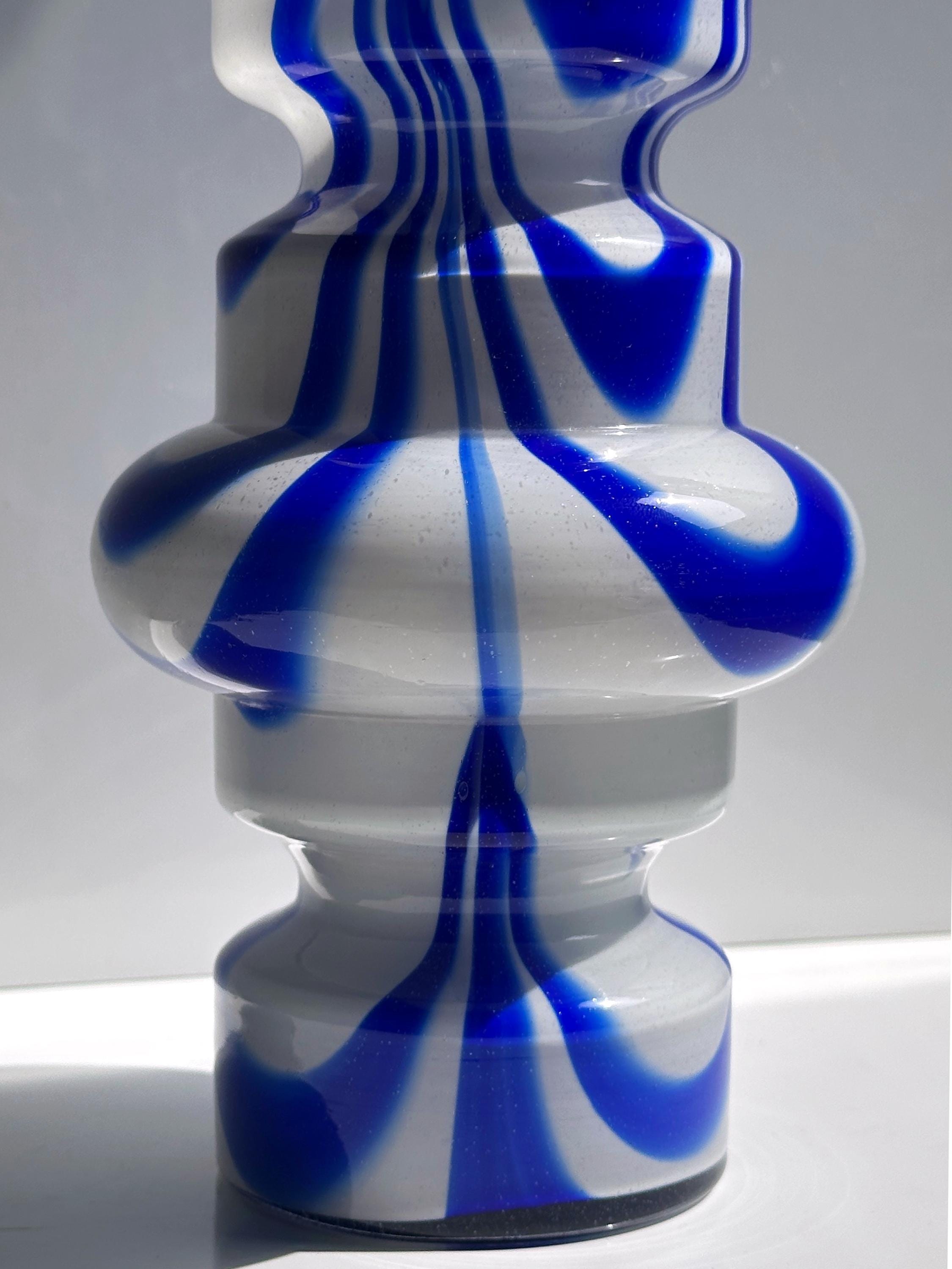 Vintage Carlo Moretti Vase Blau Weiß 1970er Jahre
