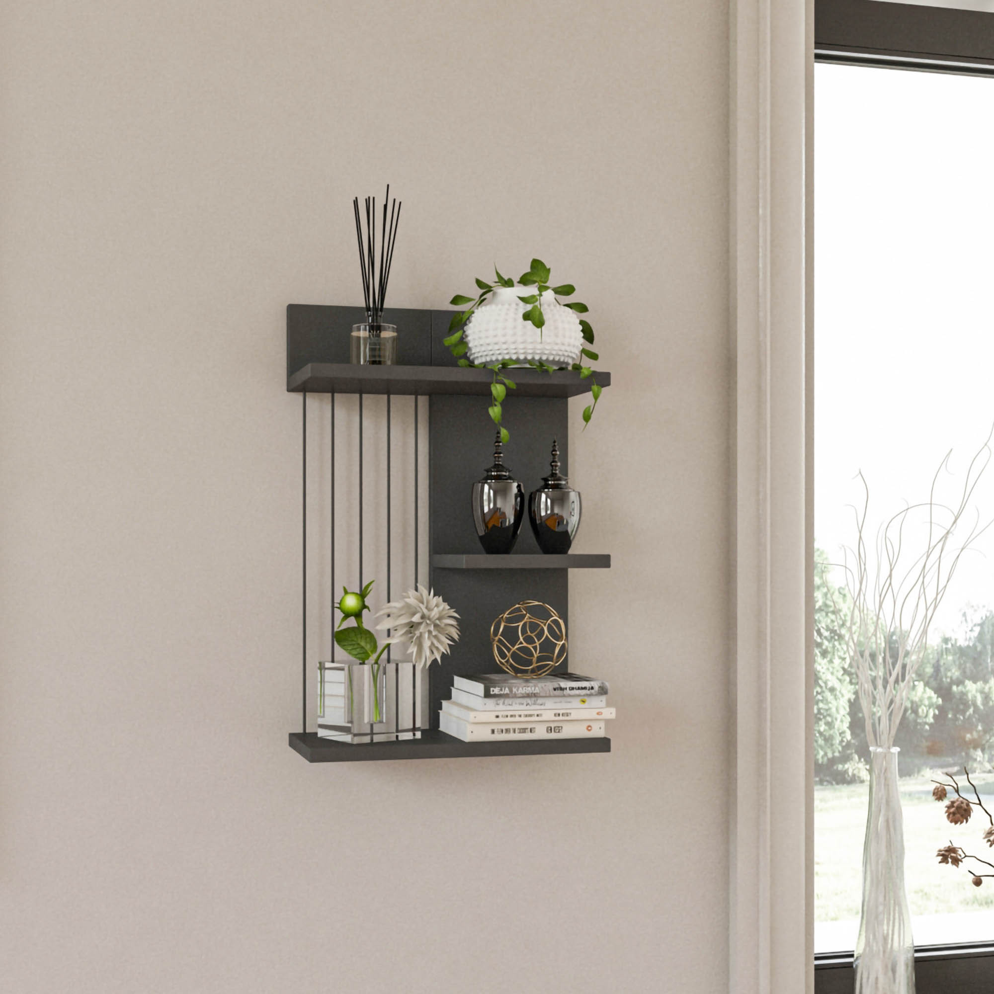 Kinik Wall shelf Wood veneer Anthracite
