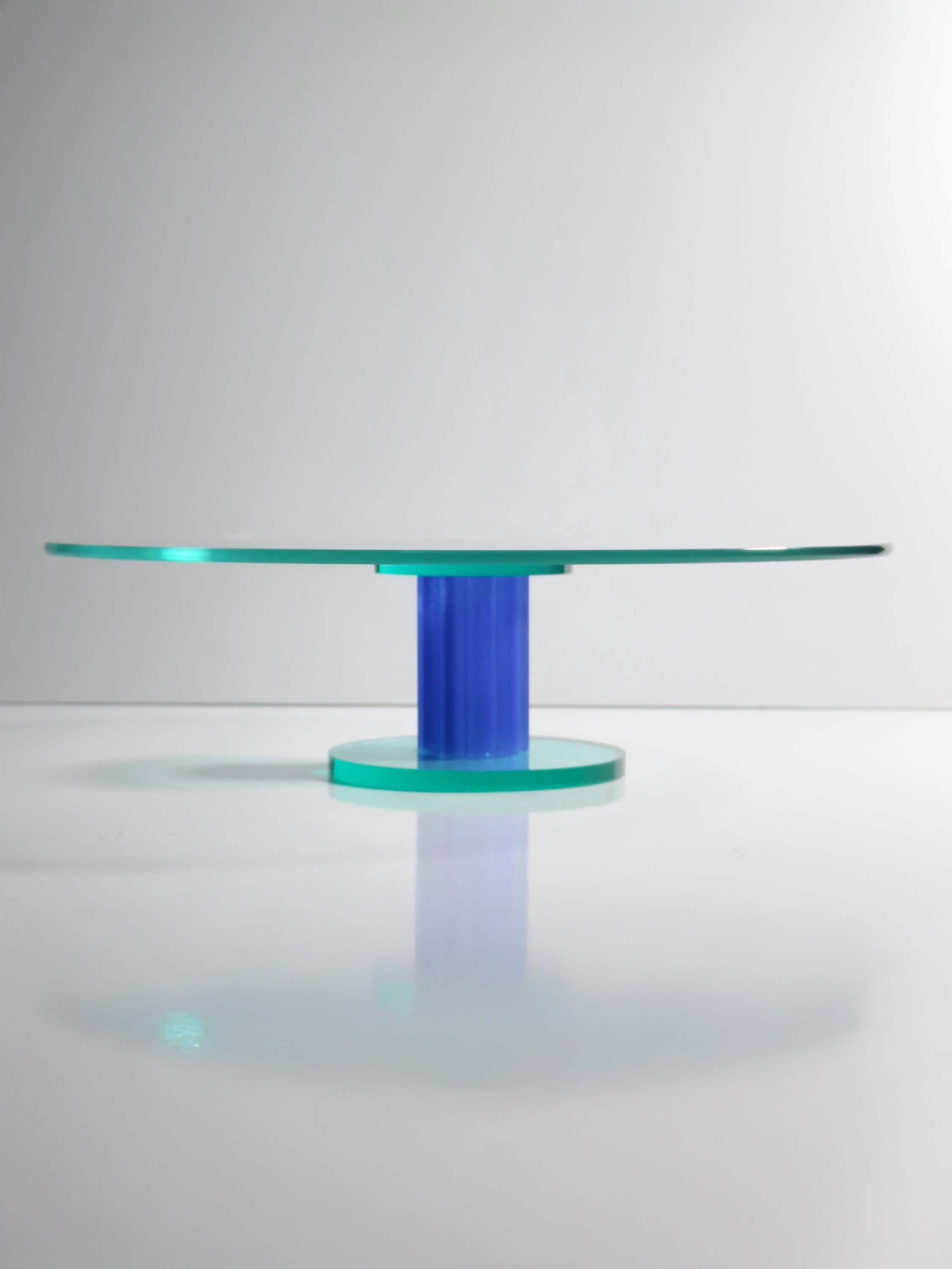 Vintage cake plate glass blue 80s