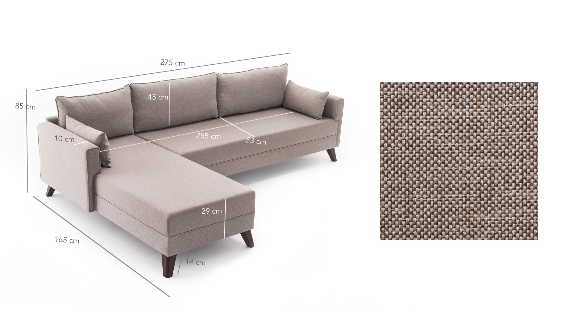 Bella Sofa Récamiere Links Creme