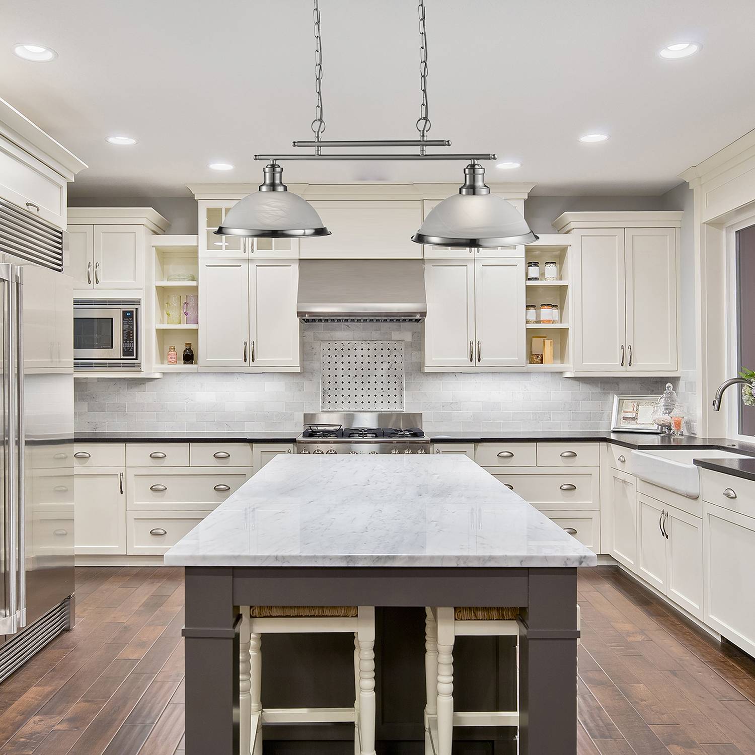 Bistro II Pendant Lamp Frosted Glass Steel 2-light