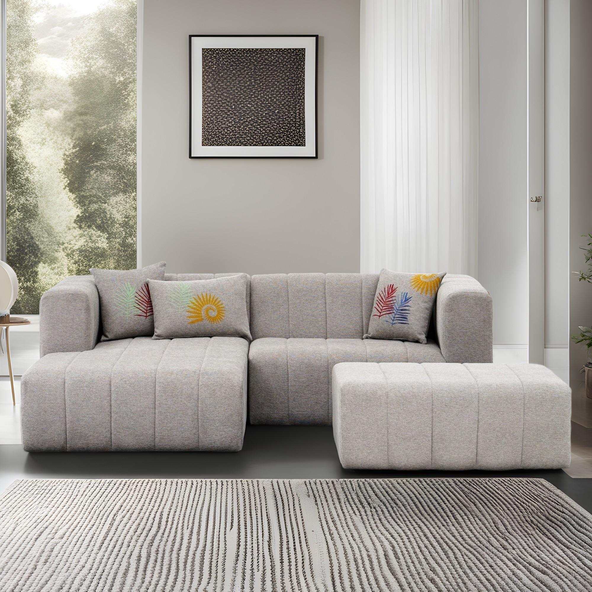 Beyza Sofa Récamiere Links mit Hocker Hellgrau