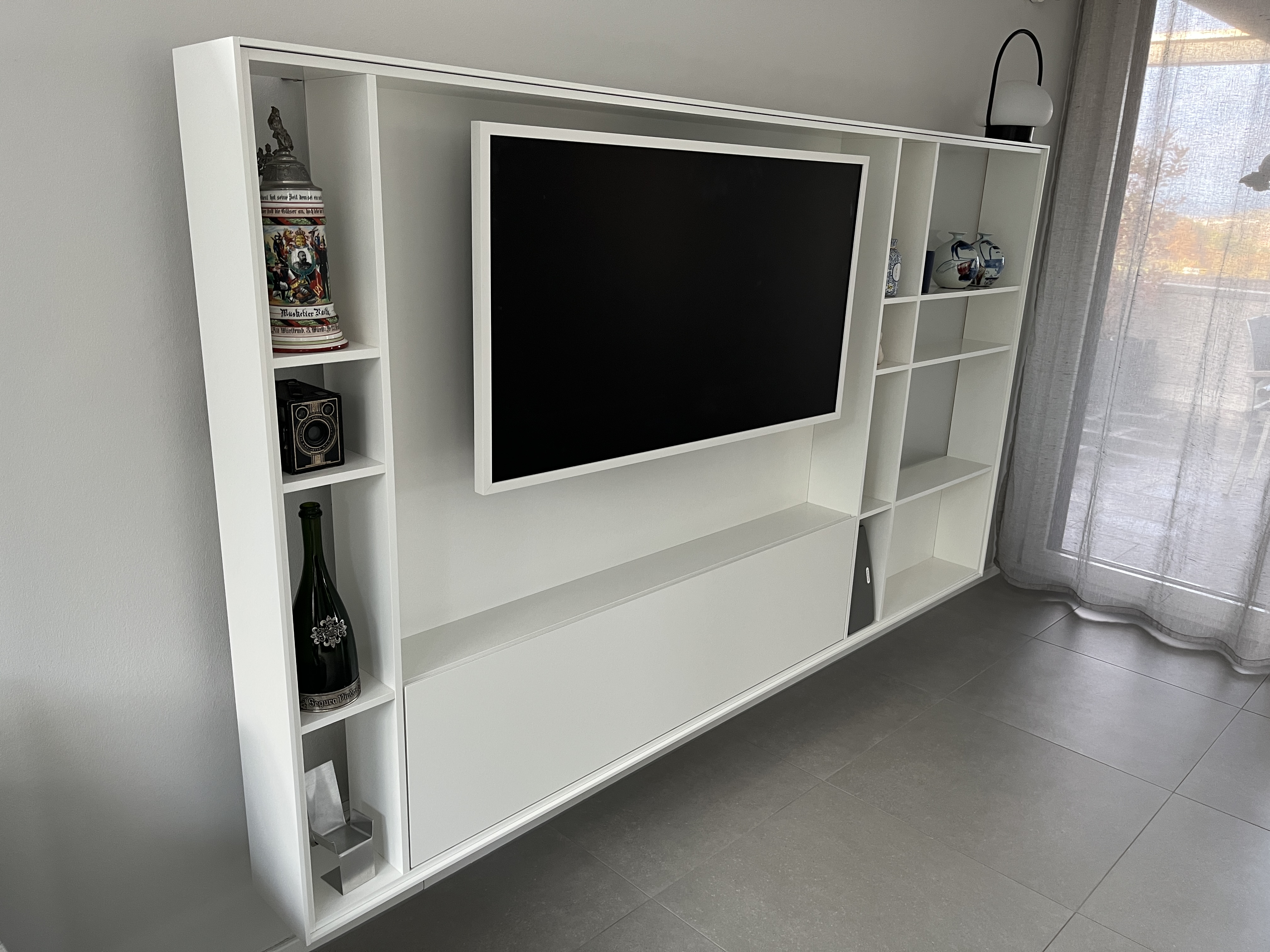 Bookless TV-Regal Holz Glas Weiß