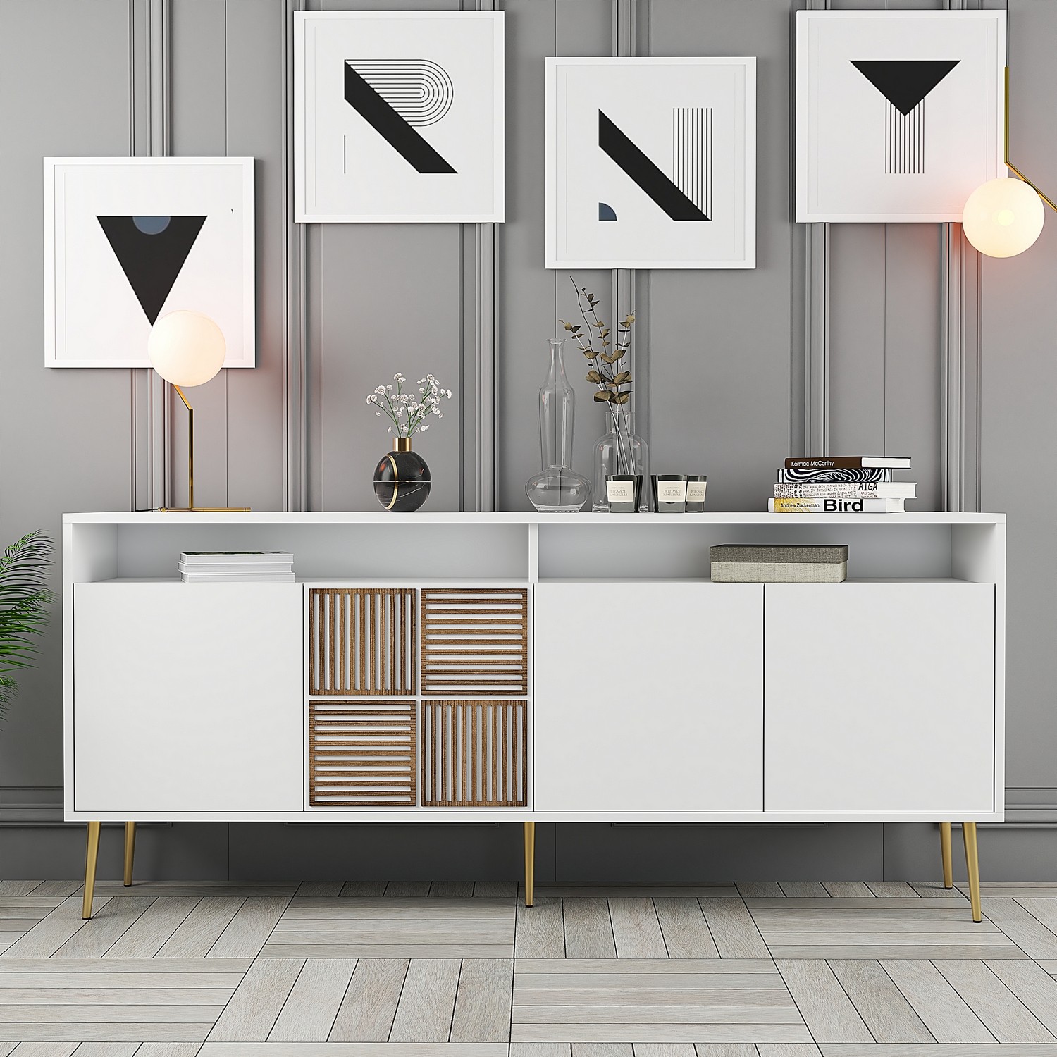 Milan Sideboard White with golden details 180cm