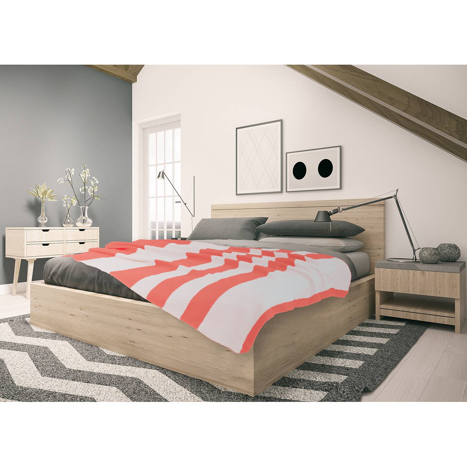 Kuschelwohndecke II Baumwolle Orange Hellgrau
