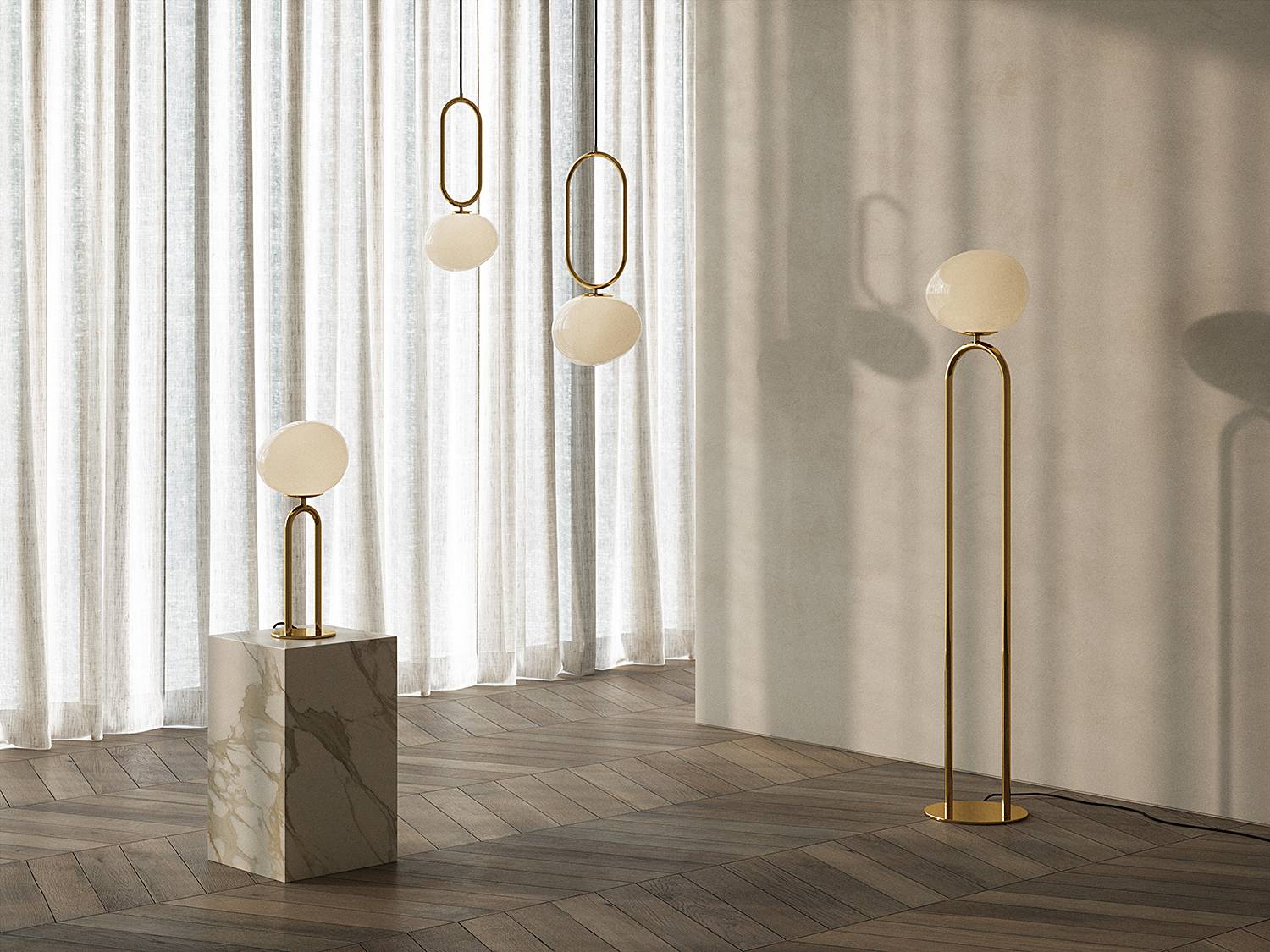 1-Flammig Pendelleuchte Shapes I Metall Opalglas