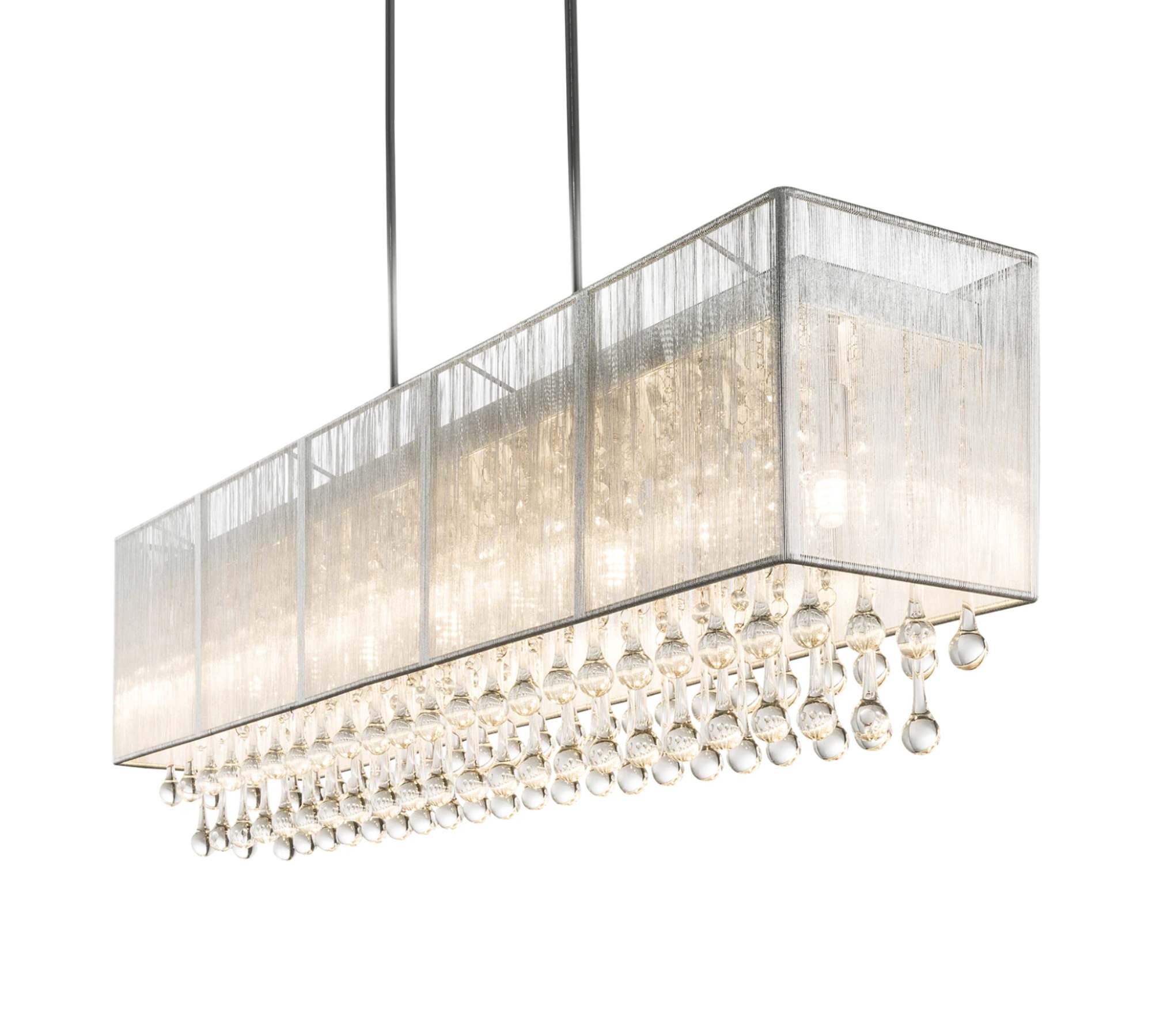 8-flammige LED-Pendelleuchte Seide Metall Silber