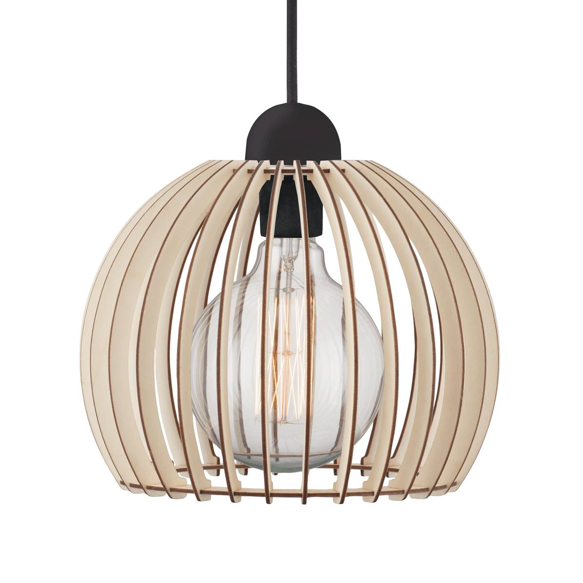 Chino Pendelleuchte Massivholz Metall 1-Flammig Natur Ø 25cm