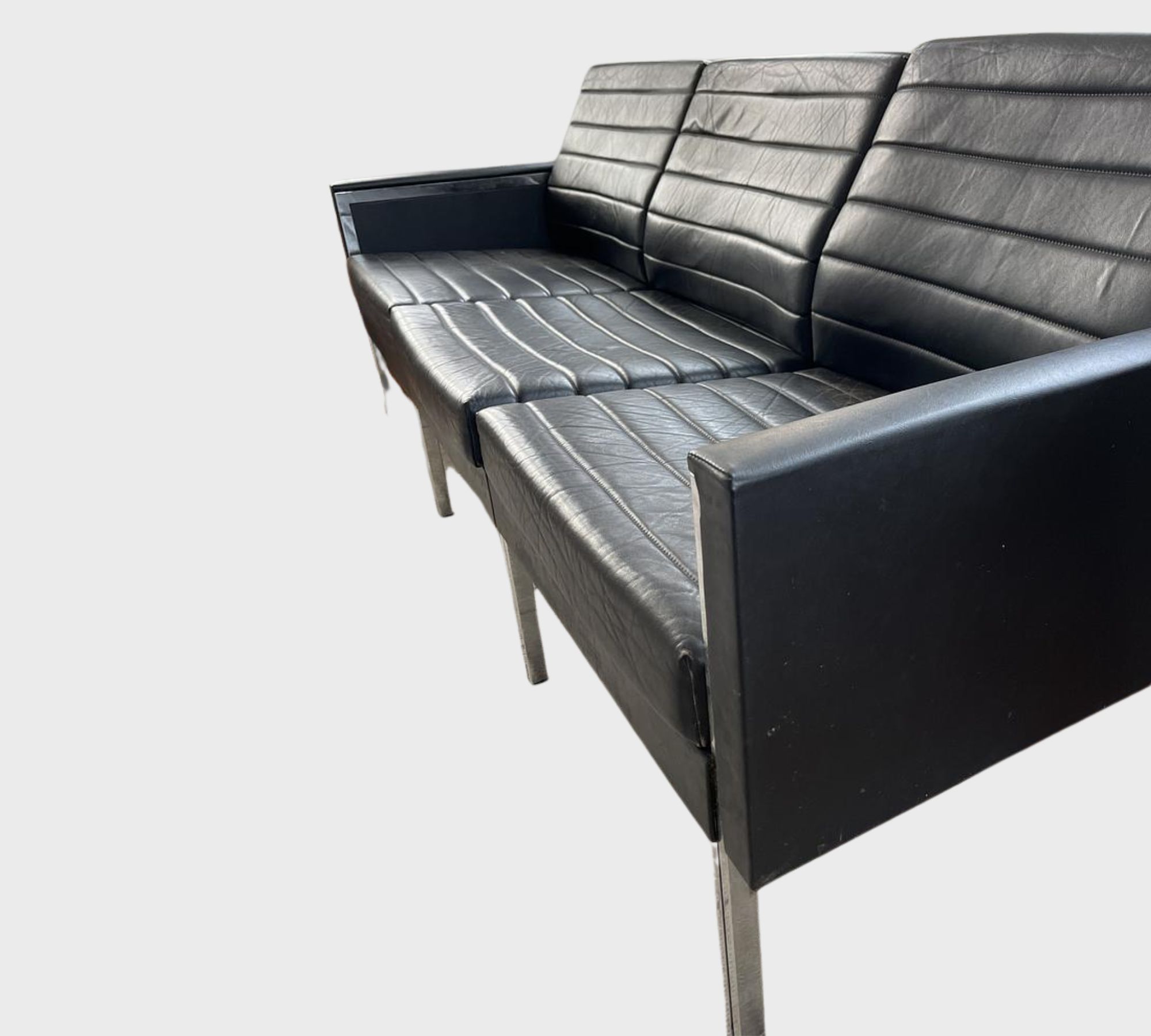 Vintage Sofa 3-Sitzer Leder Schwarz 1960er Jahre