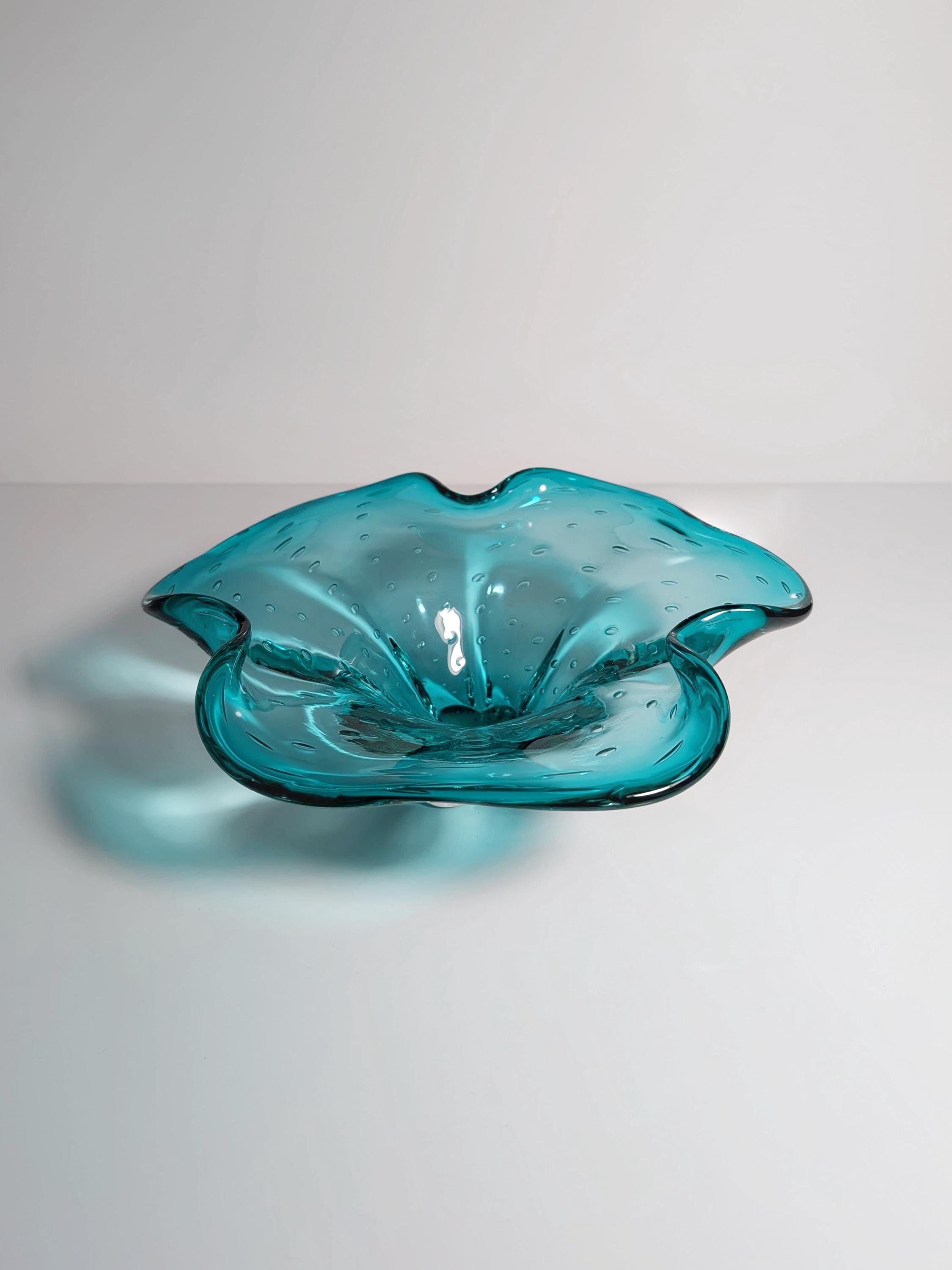 Vintage fruit bowl Murano glass turquoise 1970s