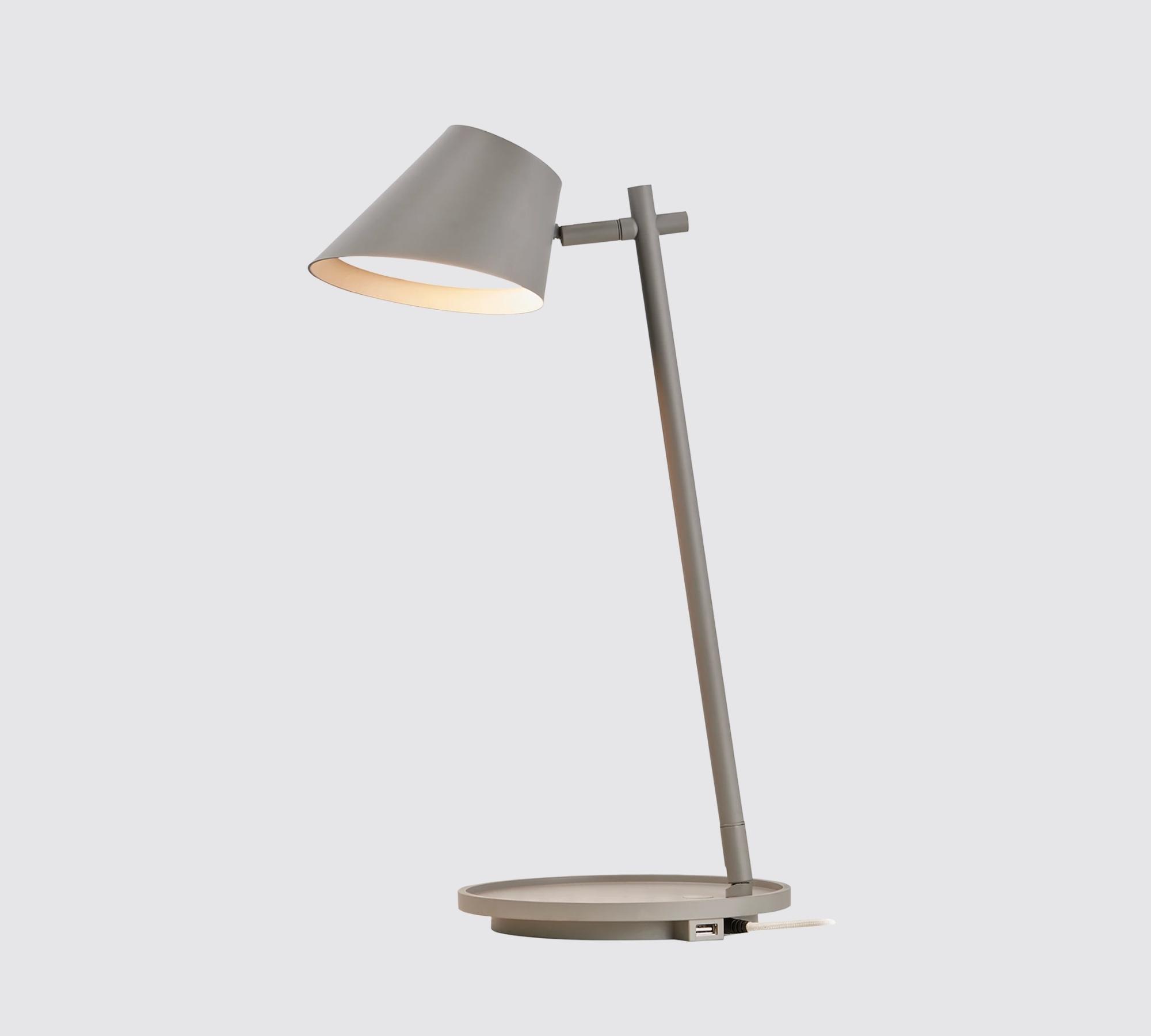 LED-Tischleuchte mit USB-Steckdose Grau
