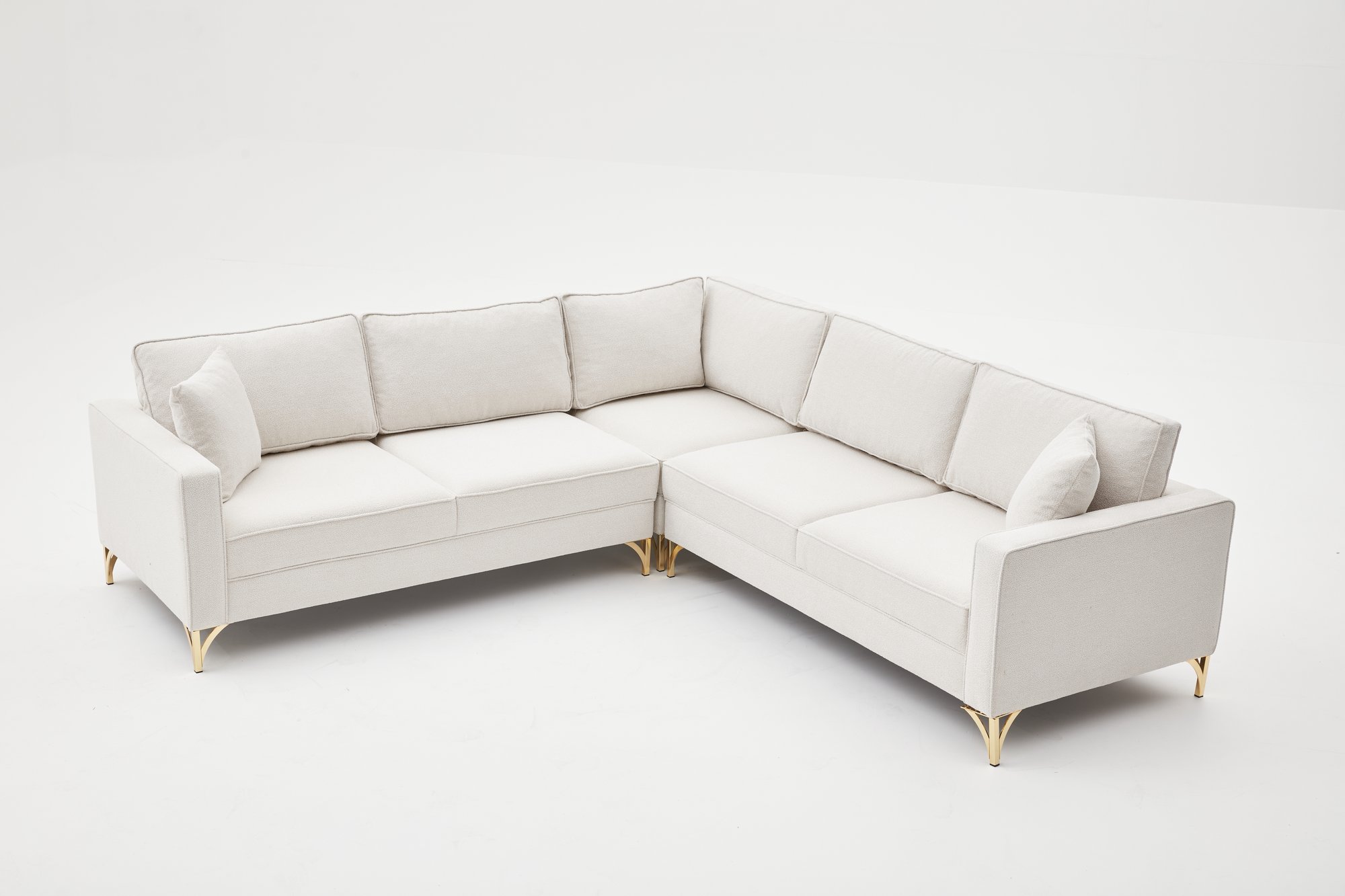 Lima Ecksofa 4-Sitzer Creme mit goldenen Beinen