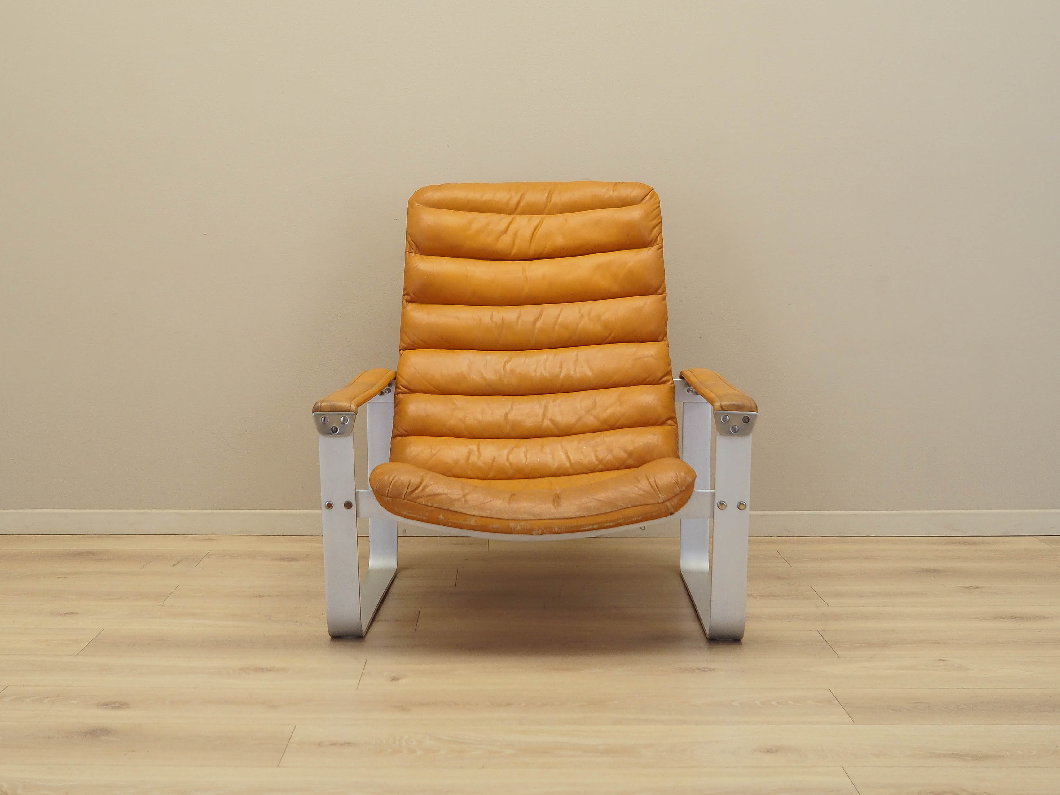 Lounge Chair Metal Leather Orange 1960s