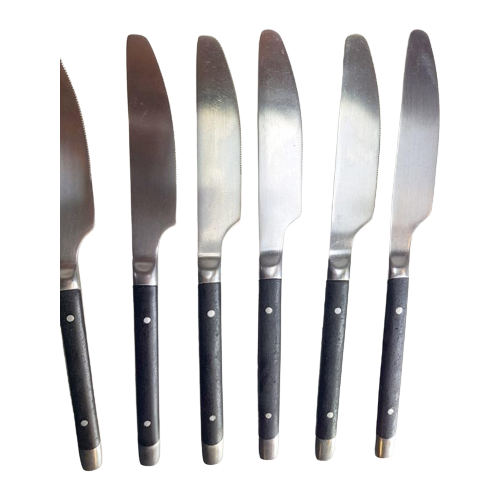 11x Vintage Tafelmesser Edelstahl Schwarz 1960er Jahre