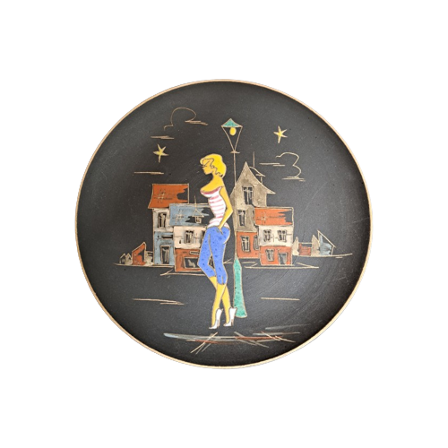 Vintage Wandteller Keramik Mehrfarbig 1950er Jahre