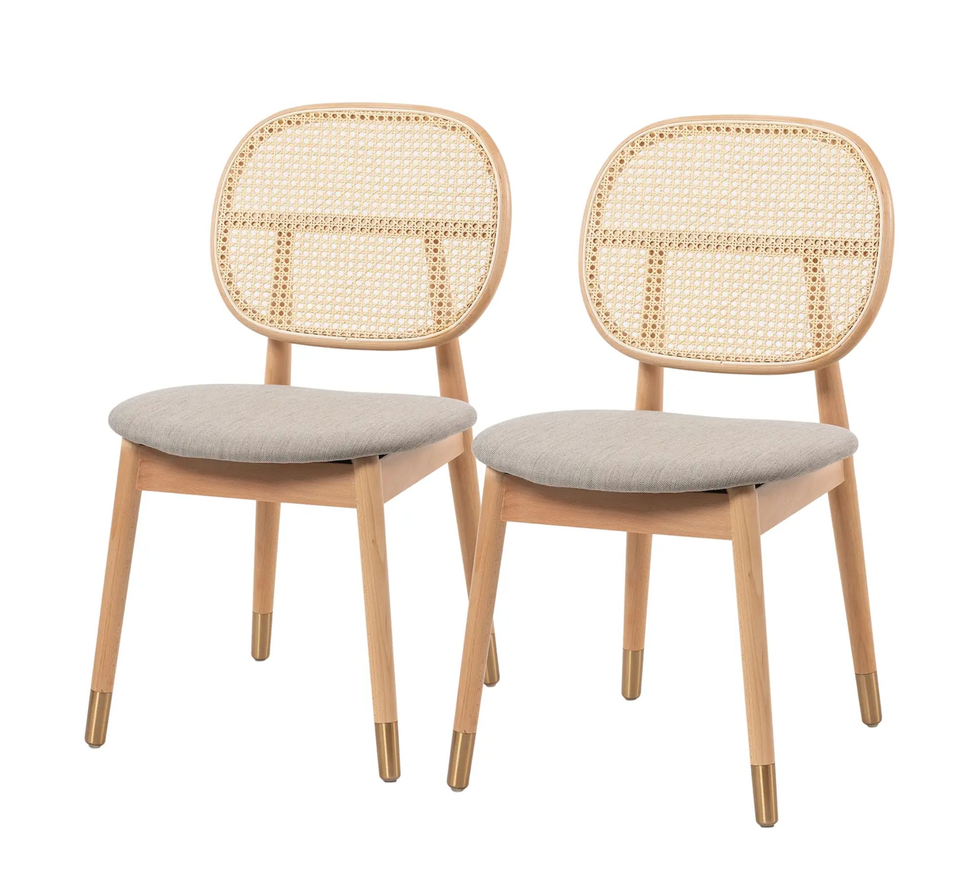 2x Esszimmerstuhl Buchenholz Rattan Webstoff Cappuccino