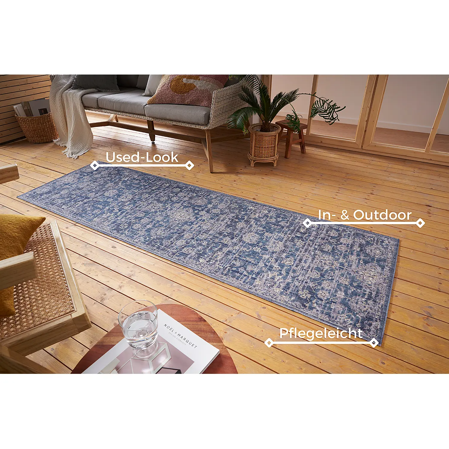 Alexandria In - und Outdoor Teppich Blau Weiß
