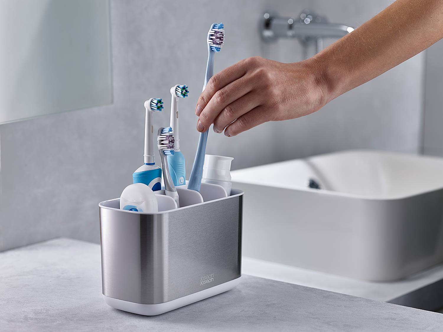 Bad Accessoire 2er Set Easy Store Edelstahl Silber Weiß