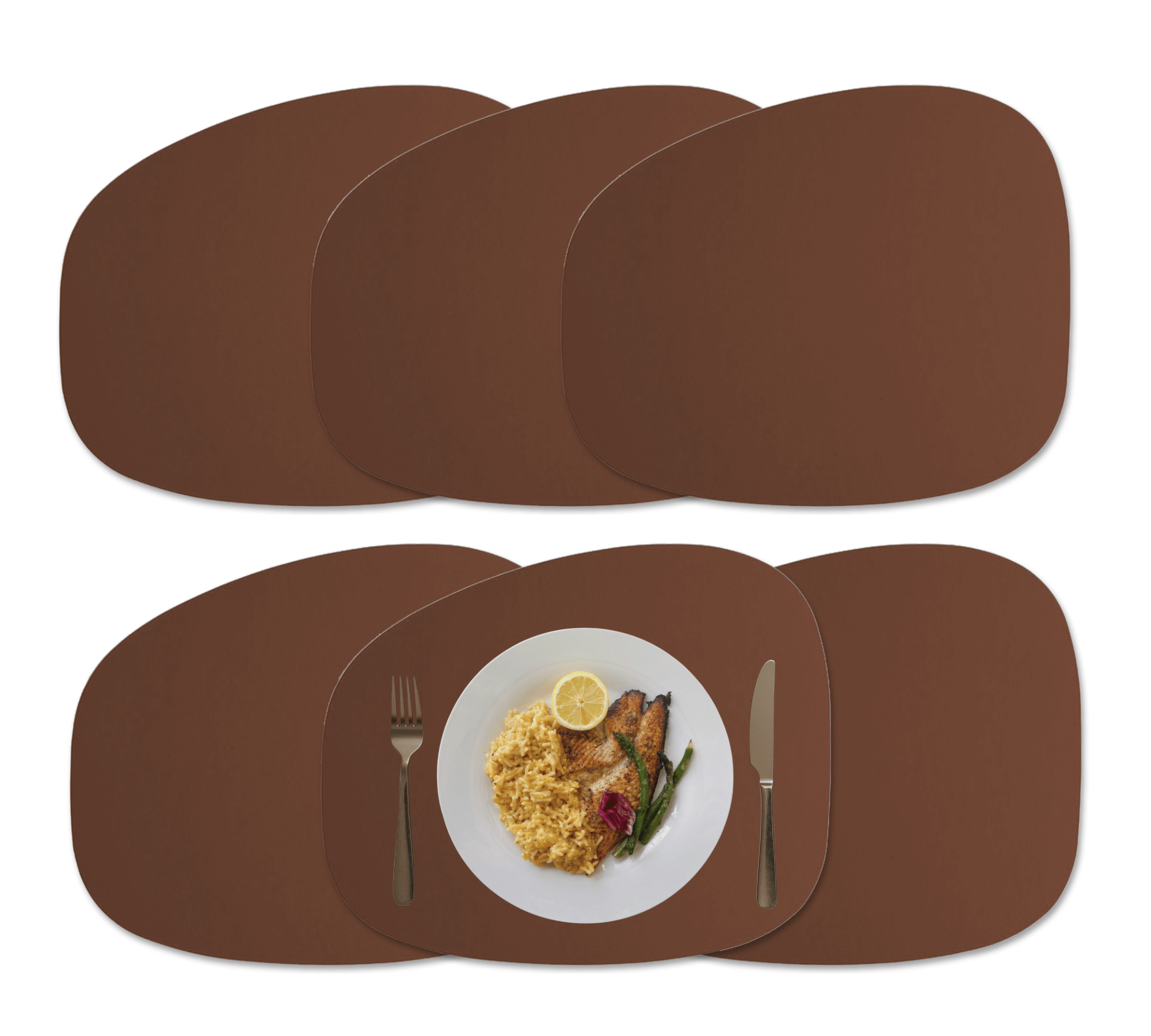 6x Stone Placemats 100% Recycled Leather Cocoa