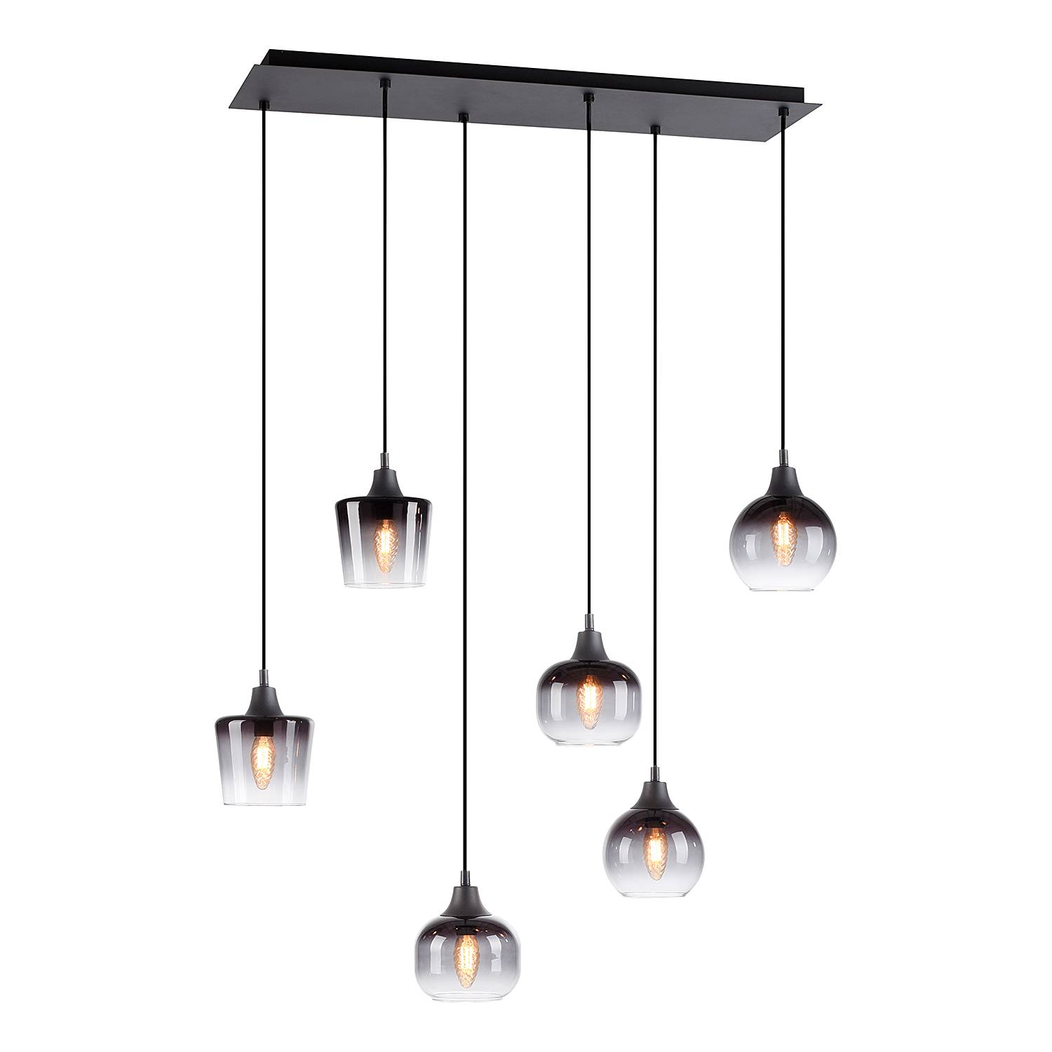 Zea Typ C Pendelleuchte Rauchglas Eisen 5-flammig