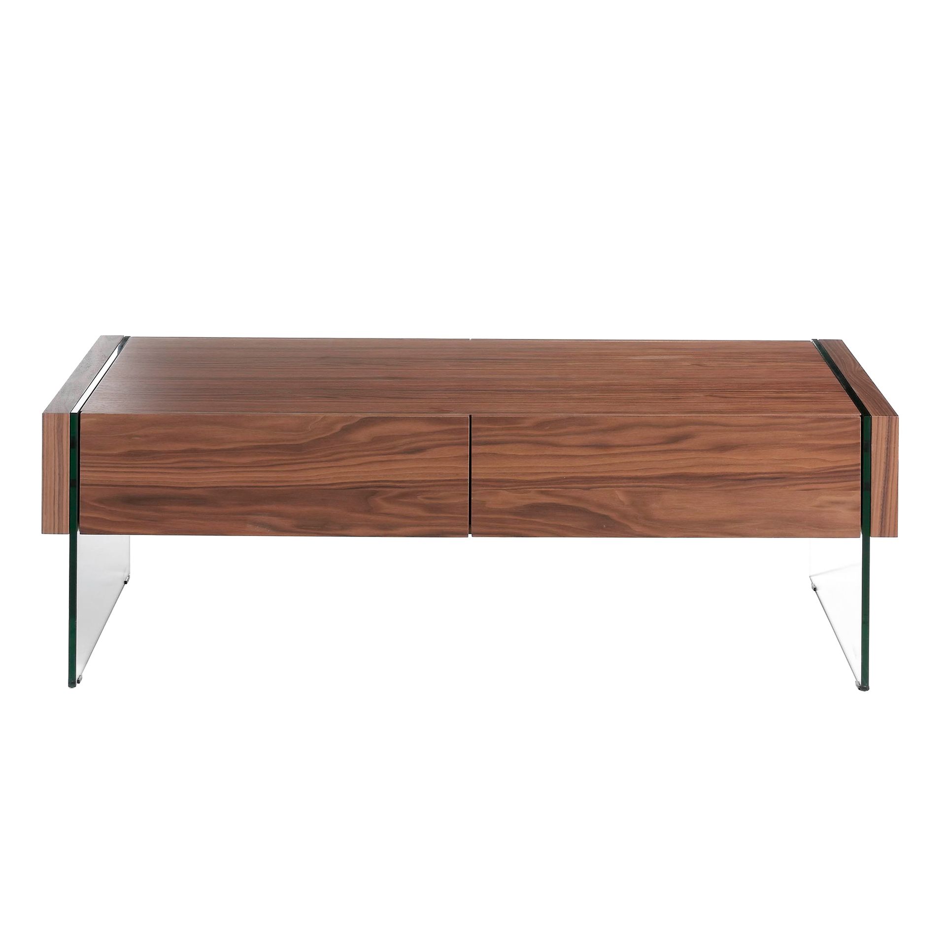 Rectangular coffee table walnut glass