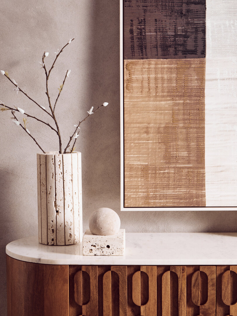 Tibor Vaso a coste travertino bianco