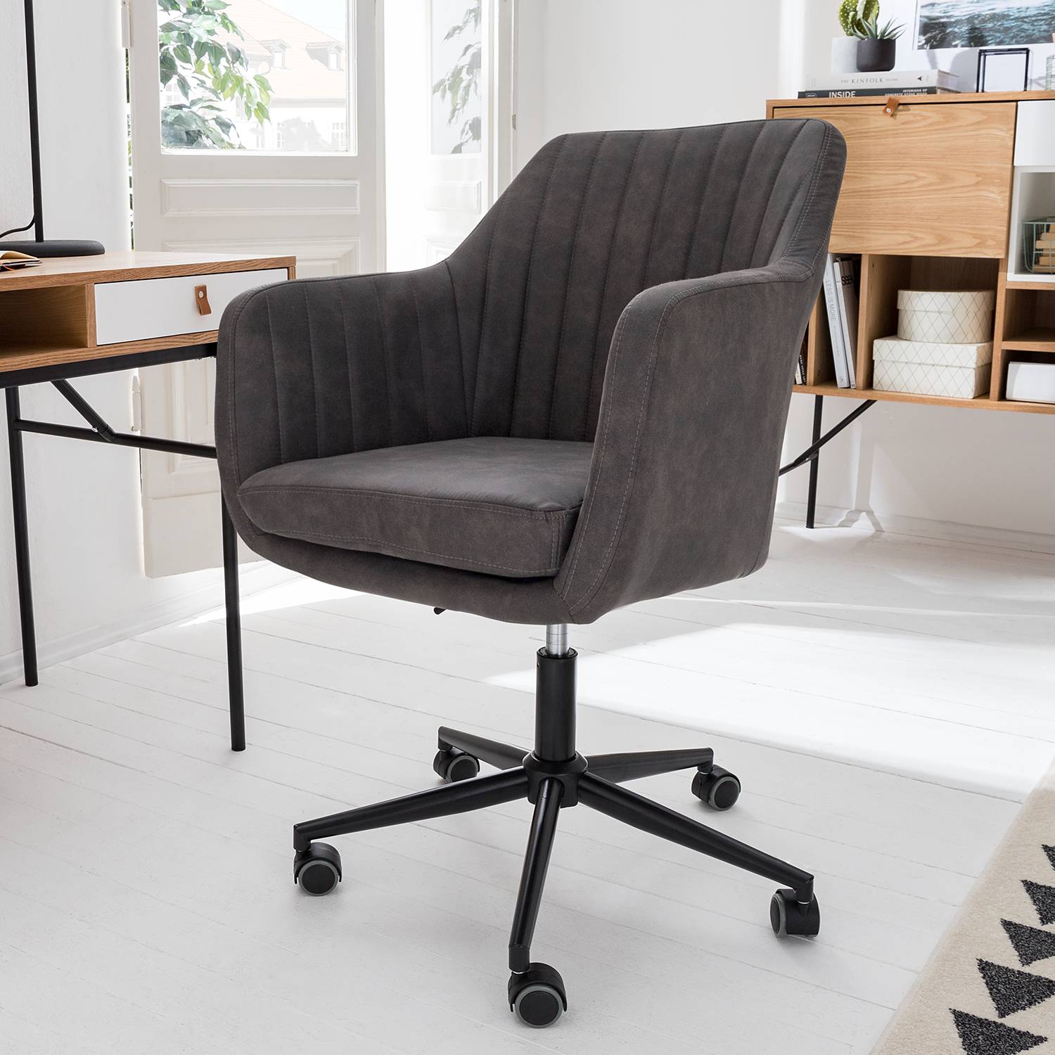 Leedy Bürostuhl Drehbar Kunstleder Grau