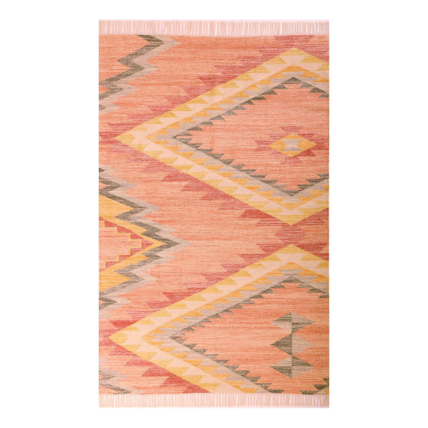 Wollteppich Vintage Zigzag Wolle Baumwolle Berry