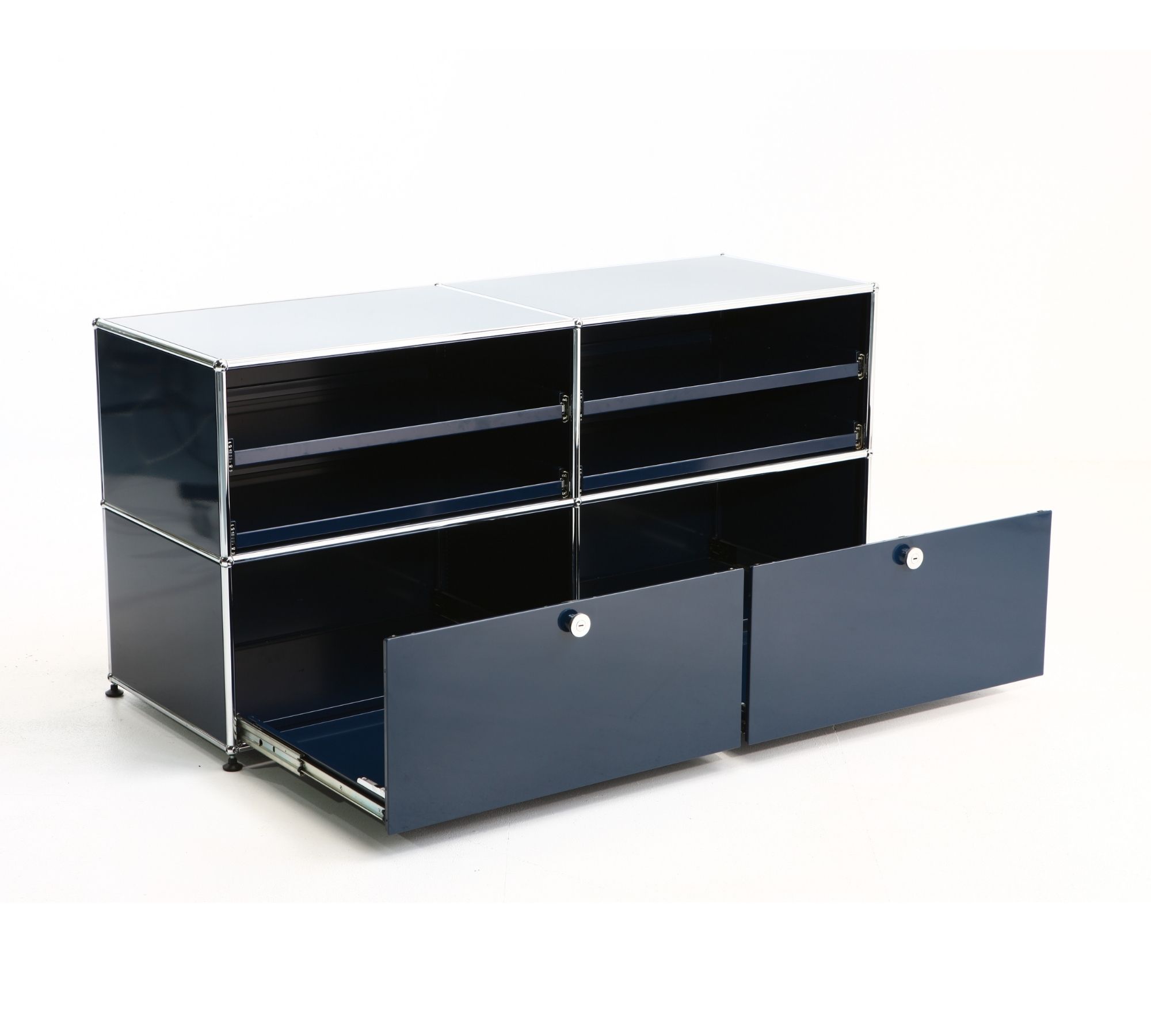 Sideboard Mit 4 Fächern & 2 Schiebeschubladen Stahlblau