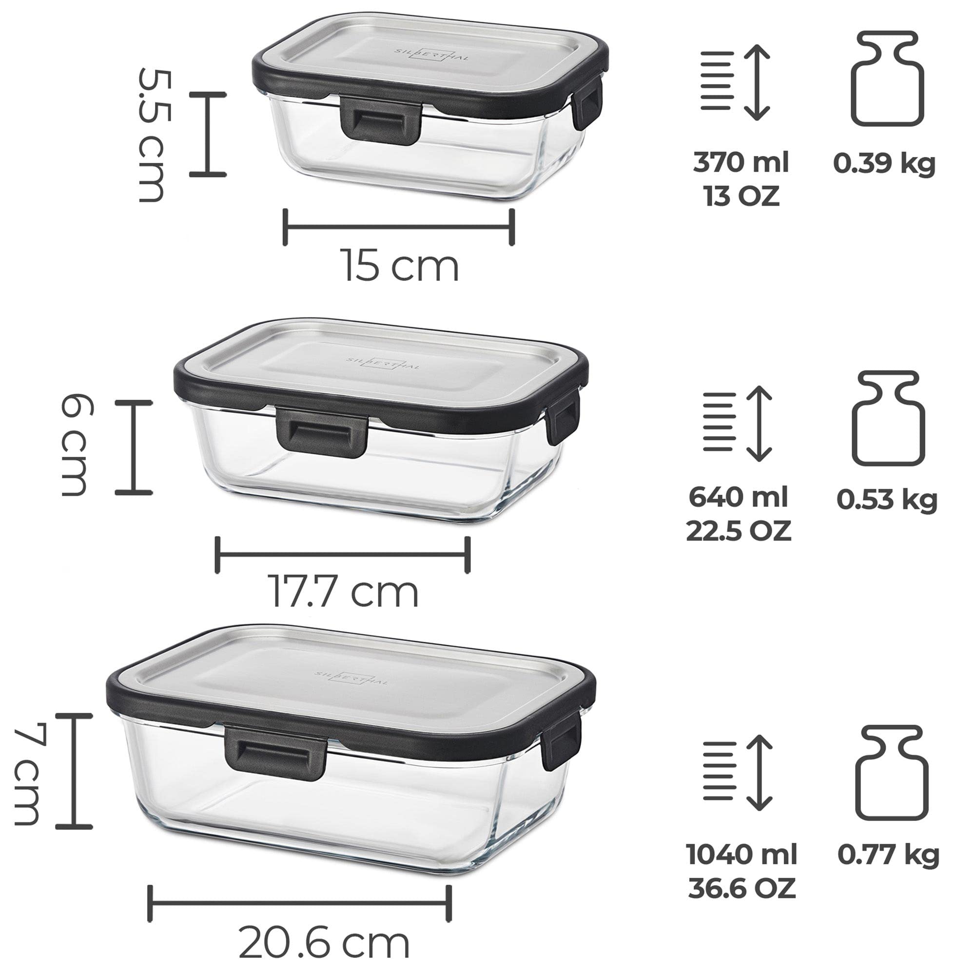 Set Frischhaltedosen Glas Edelstahl 