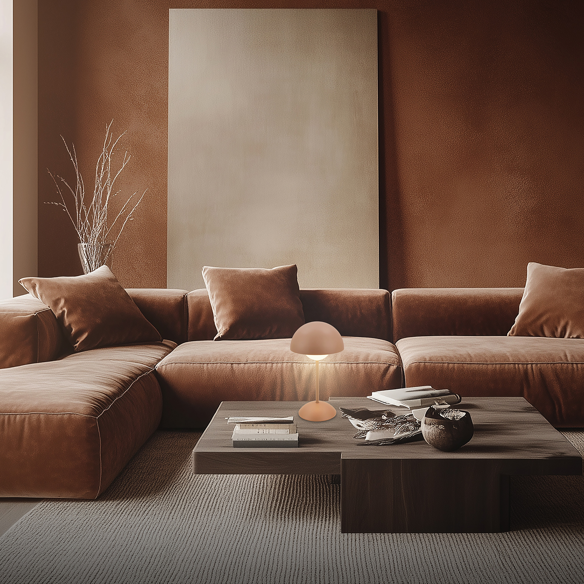 Kugle Akku LED Tischleuchte Aluminium Braun